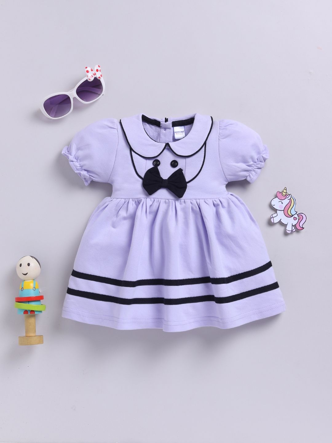 Moms Love Infant Girls Peter Pan Collar Puff Sleeve Fit & Flare Dress-picture-16