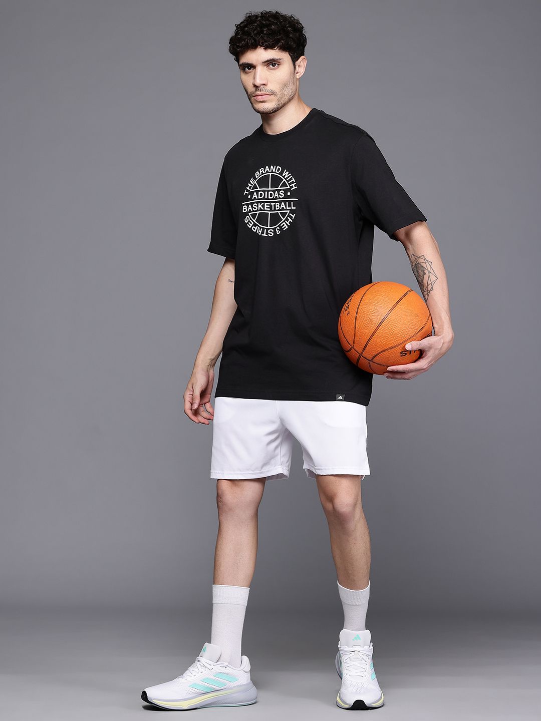 ADIDAS Typography Printed Drop-Sleeves Pure Cotton Oversized VERBIAGE Basketball T-shirt-image-22