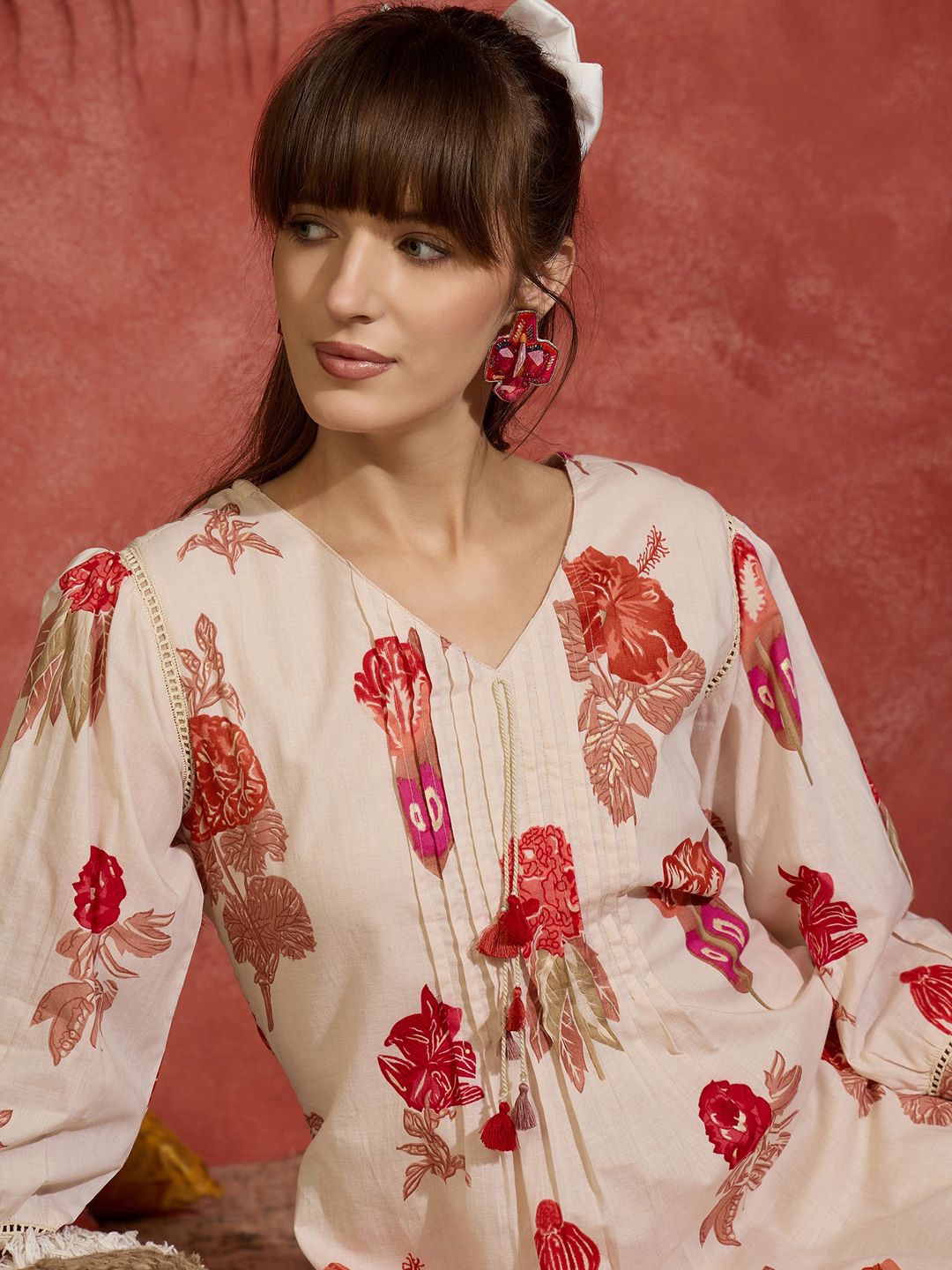 Indo Era Women Floral Printed Pure Cotton A-Line Kurta with Trousers-picture-37