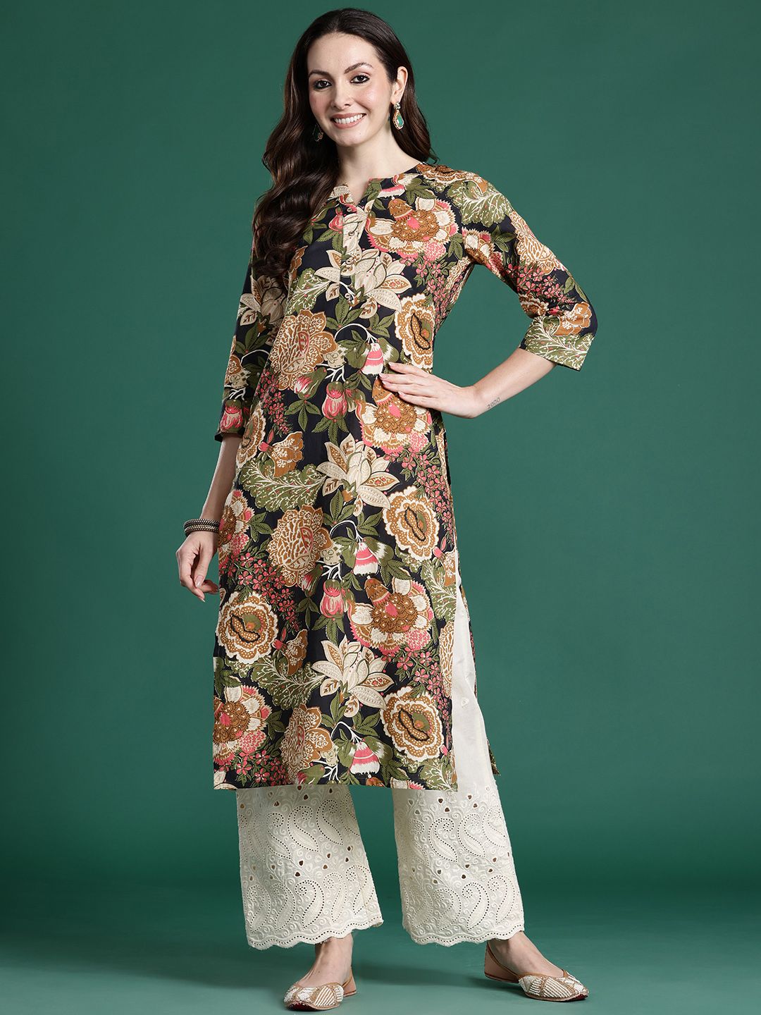 Indo Era Floral Printed Pure Cotton Kurta-picture-31