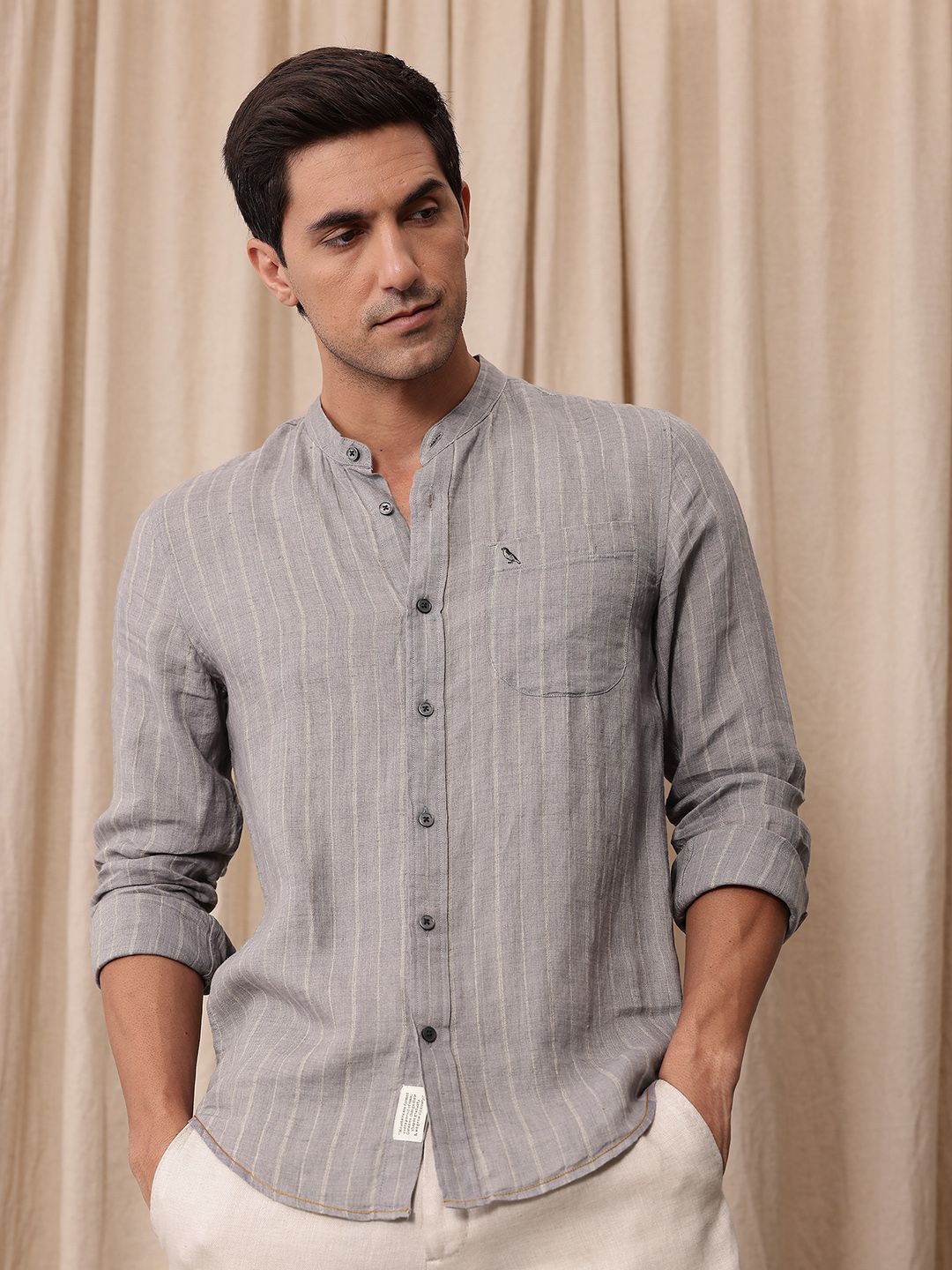 Mr Bowerbird Men Premium Tailored Fit Striped Pure Linen Casual Shirt-picture-24