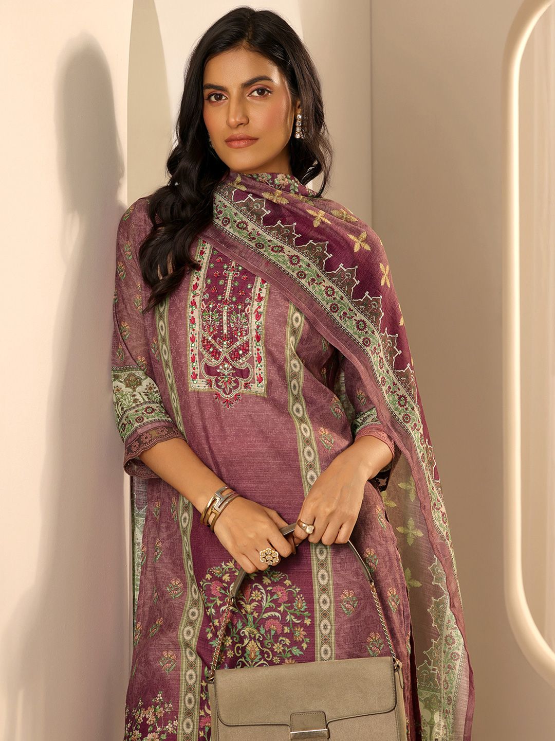 Libas Floral Printed Notch Neck Straight Kurta With Palazzos And Dupatta-picture-18