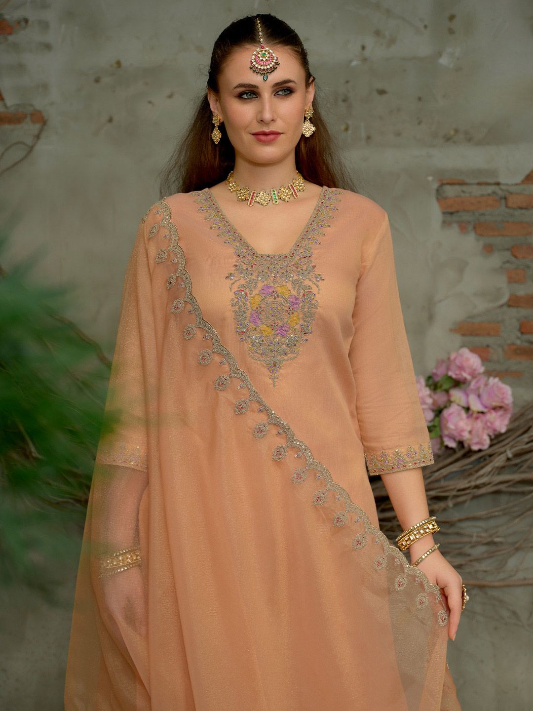 Indo Era Women Embroidered Straight Kurta Trousers With Dupatta set