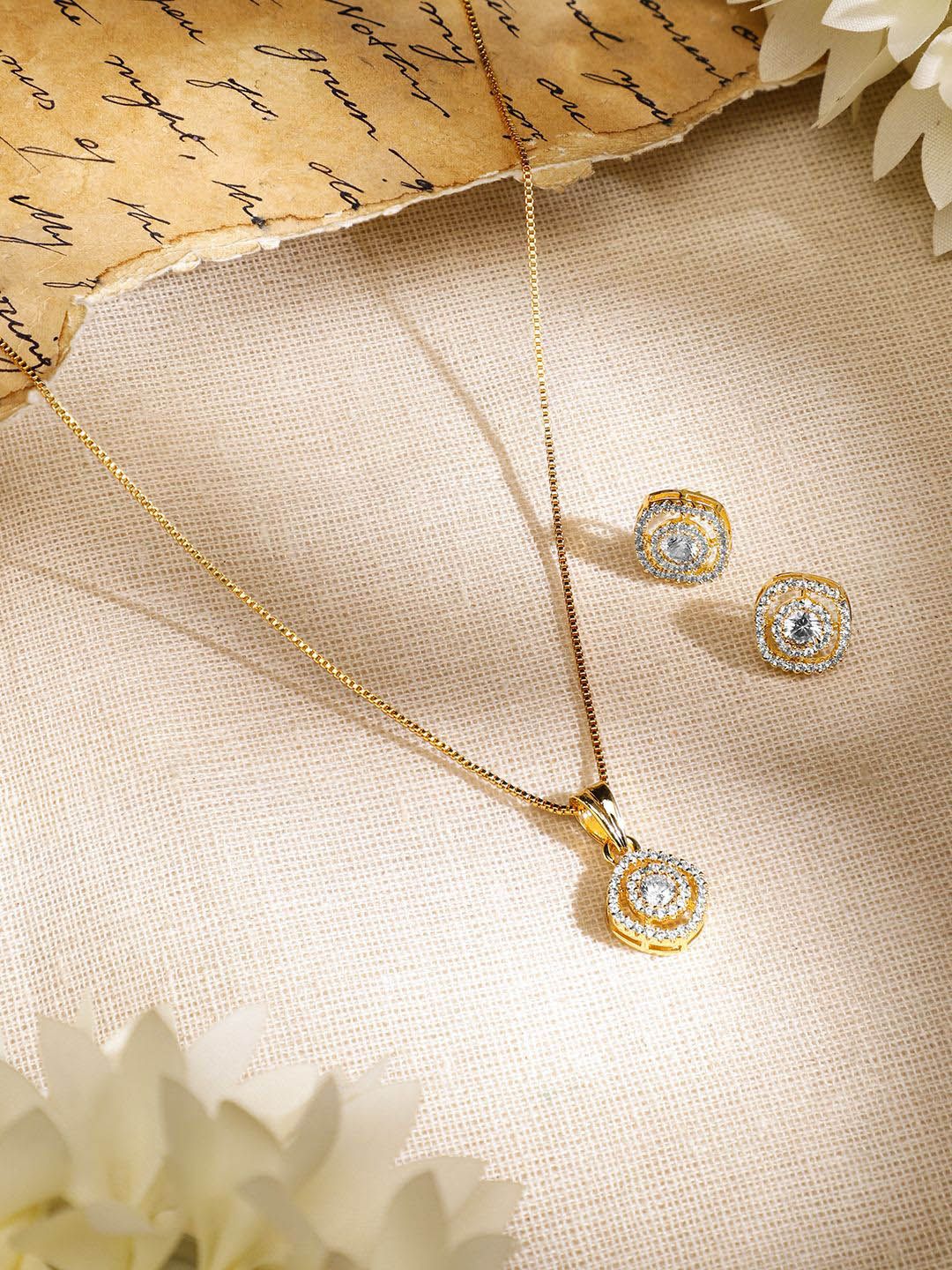 Rubans 18K Gold-Plated Cubic Zirconia-Studded & Beaded Jewellery Set-picture-34