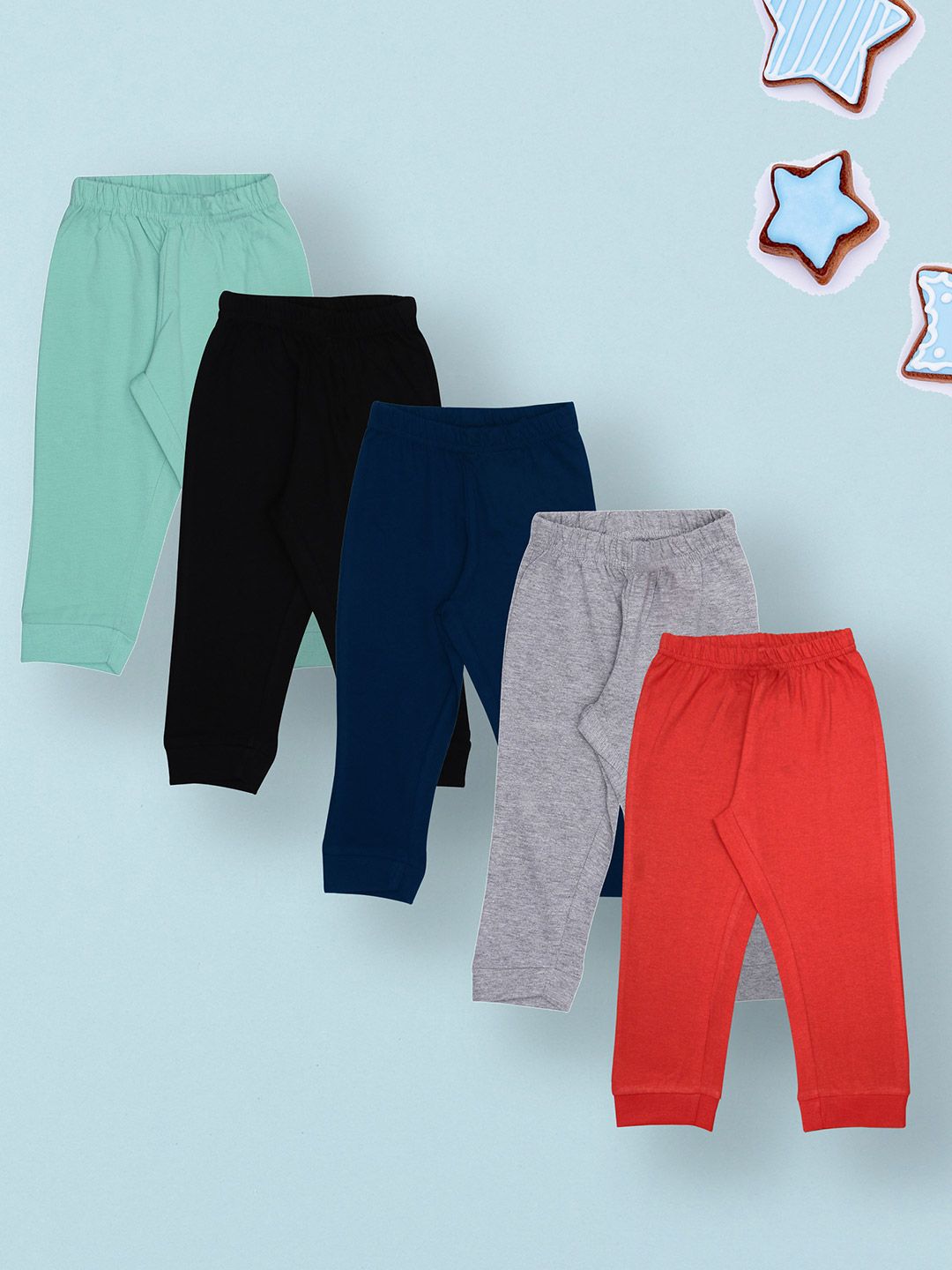 YUV Infants Pack Of 5 Pure Cotton Mid-Rise Joggers-picture-11