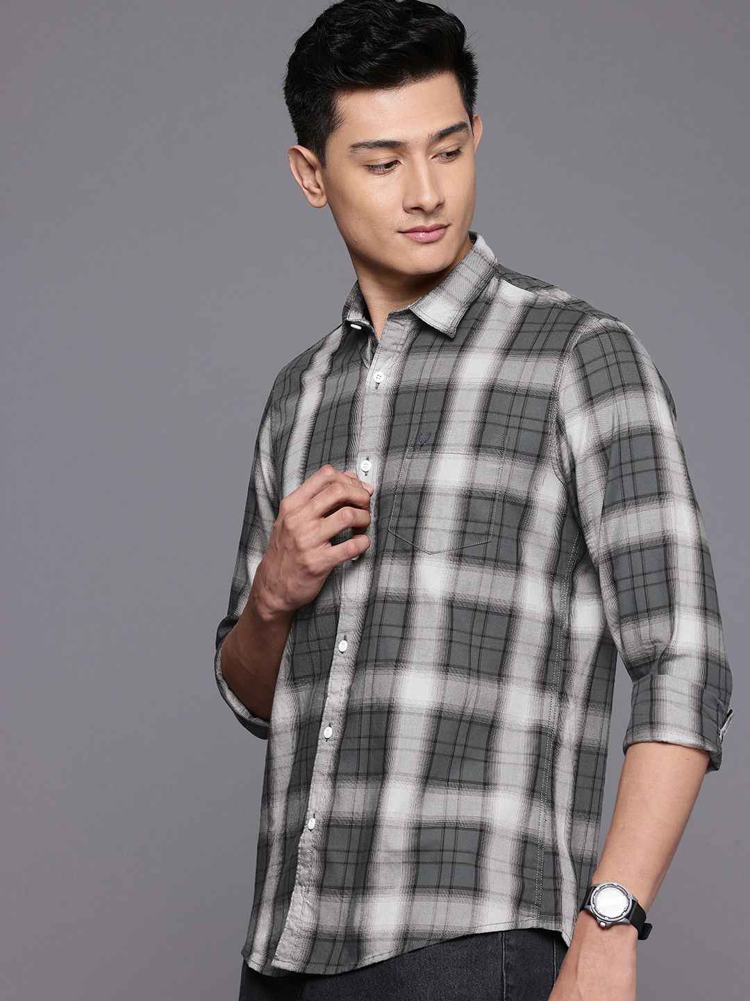 Allen Solly Pure Cotton Custom Fit Checked Casual Shirt-picture-36