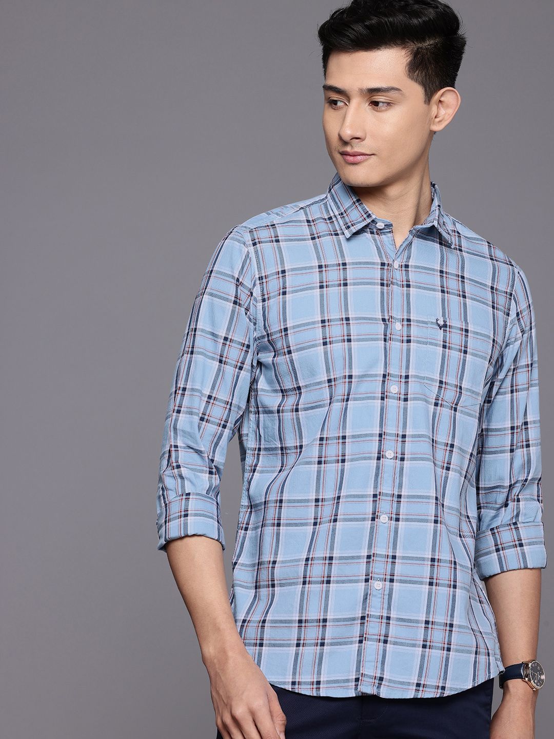 Allen Solly Pure Cotton Custom Fit Checked Casual Shirt-picture-15