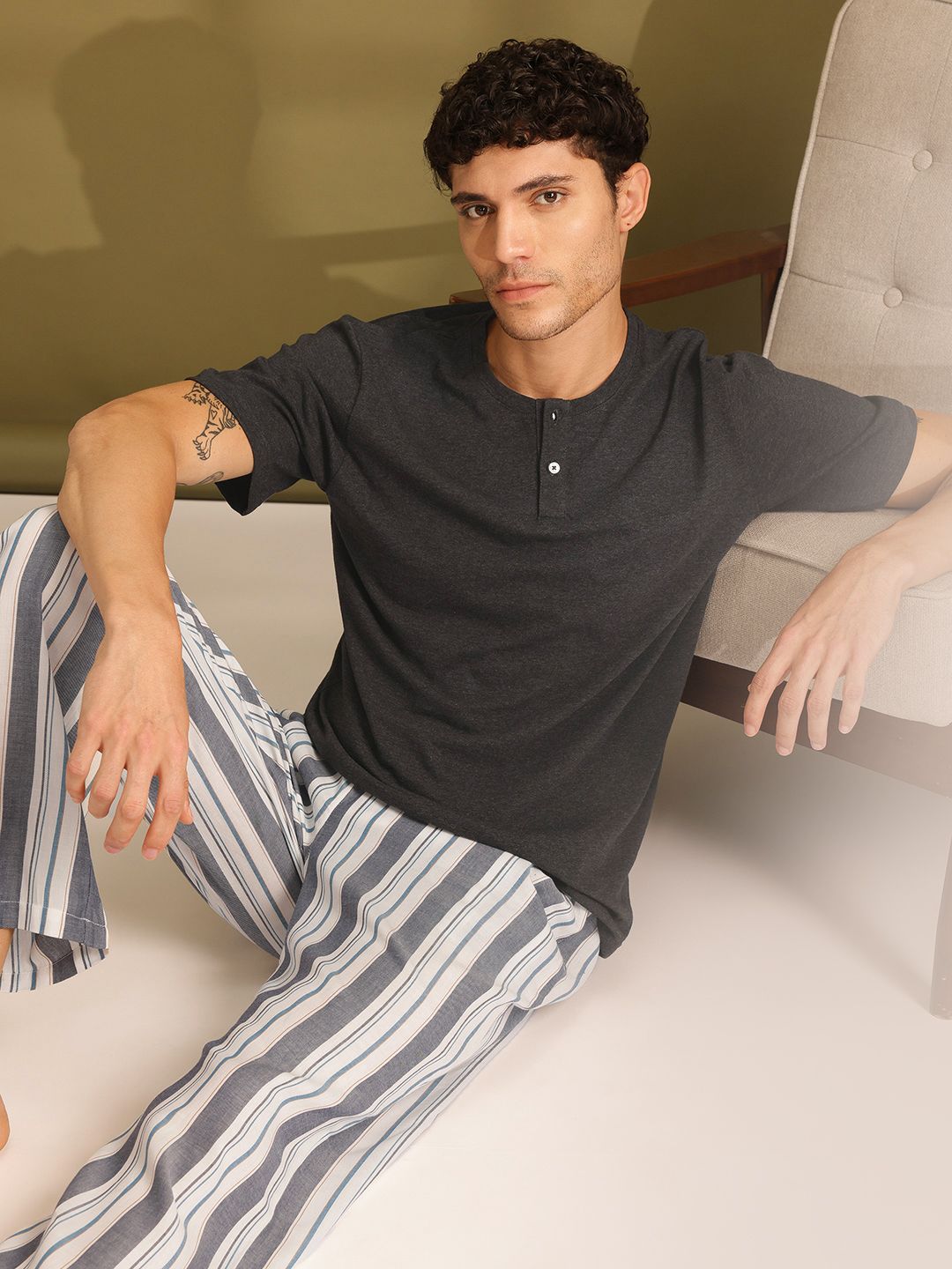 ETC Men Striped Pure Cotton Night Suit-picture-36