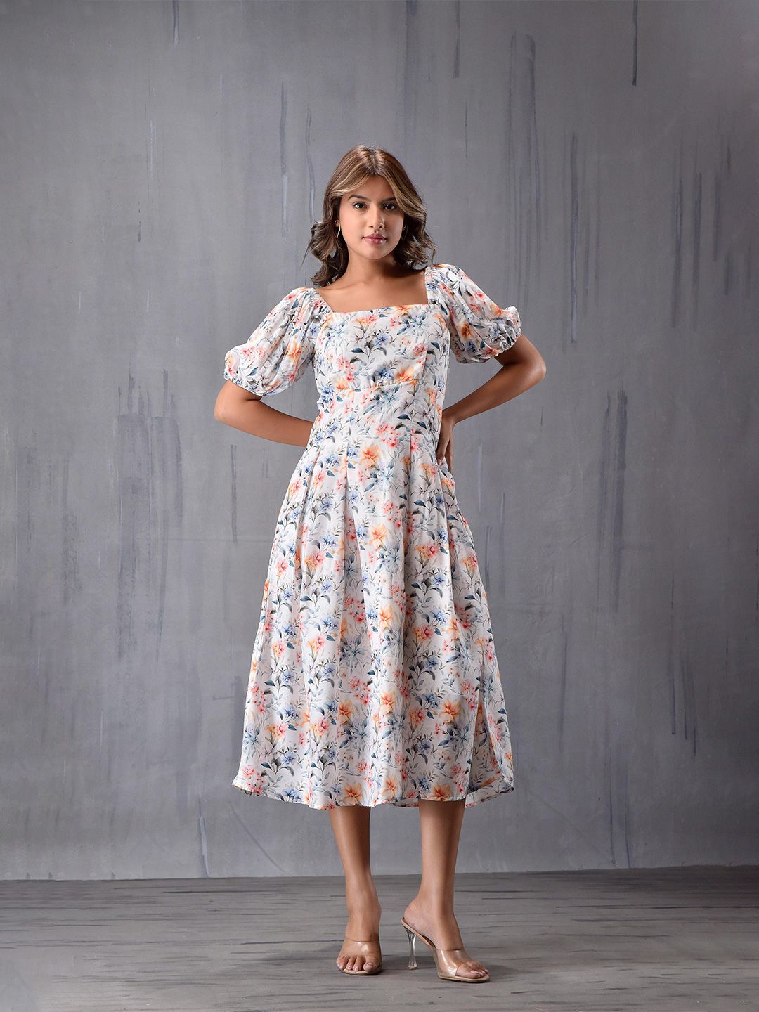 MODA-Q Women Floral Printed Gathered or Pleated A-Line Dress