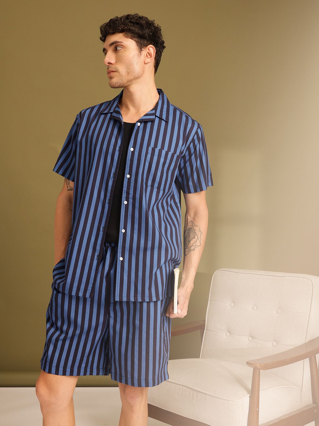 ETC Men Striped Pure Cotton Night Suit-picture-32