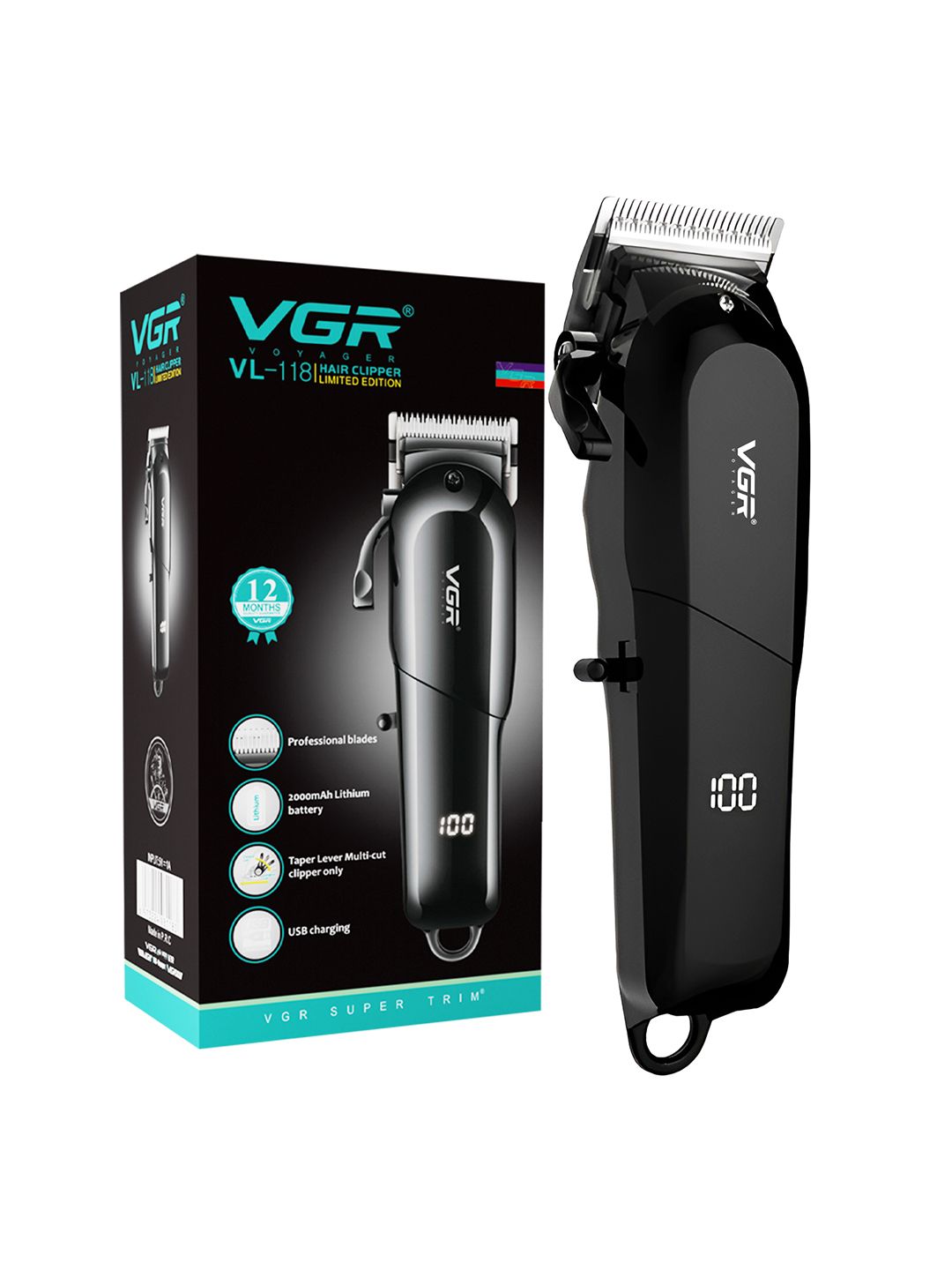VGR Limited Edition Hair Clipper With 6 Ultra-Sharp Blades VL-118 - Black-image-25
