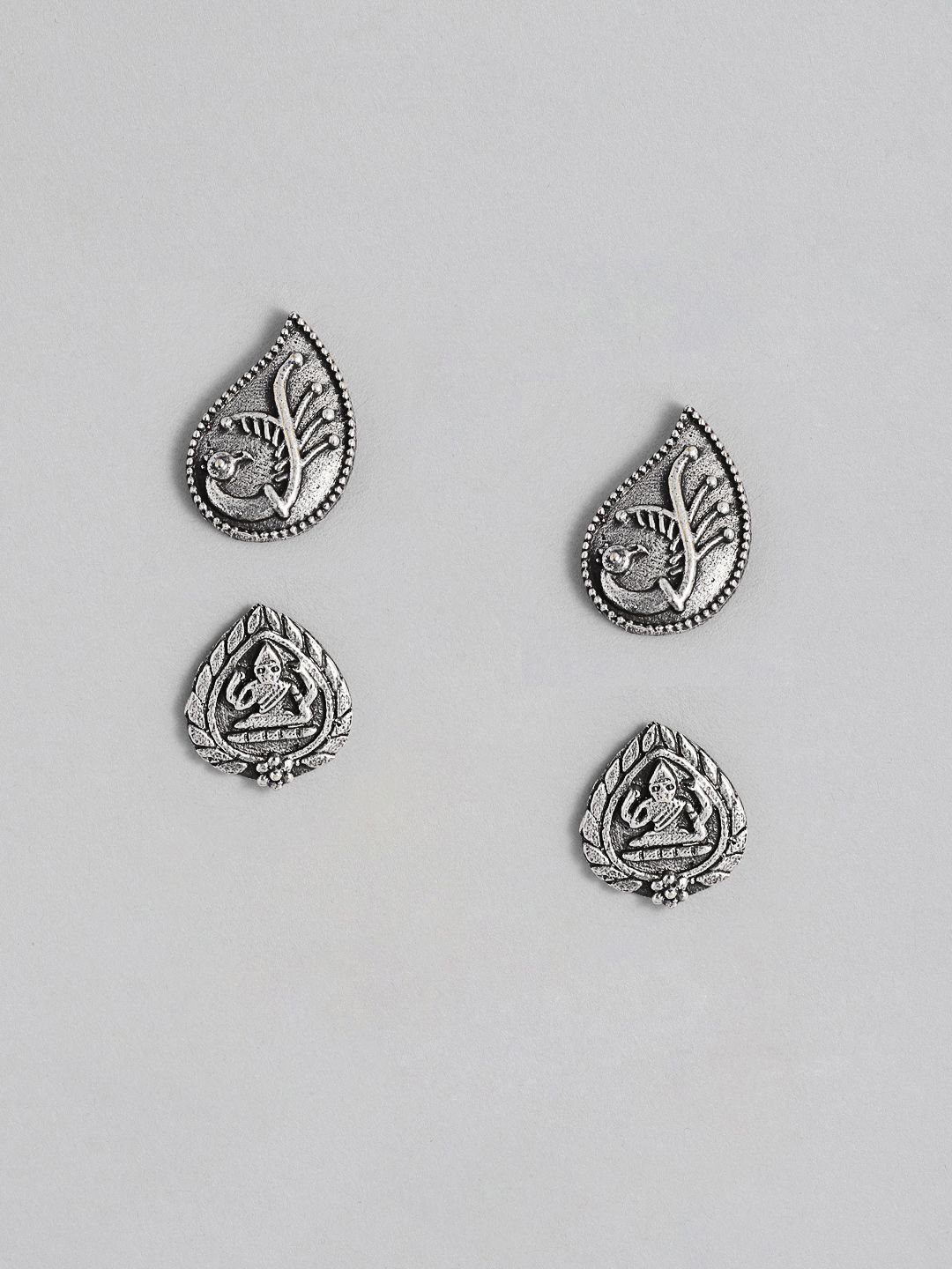 AITIHYA Set of 2 Leaf Shaped Oxidised Studs Earrings-picture-35