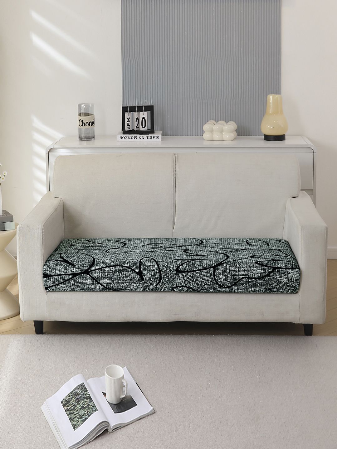 HOKIPO Grey & Black Printed Polyester 2 Seater Sofa Seat Cover-picture-30
