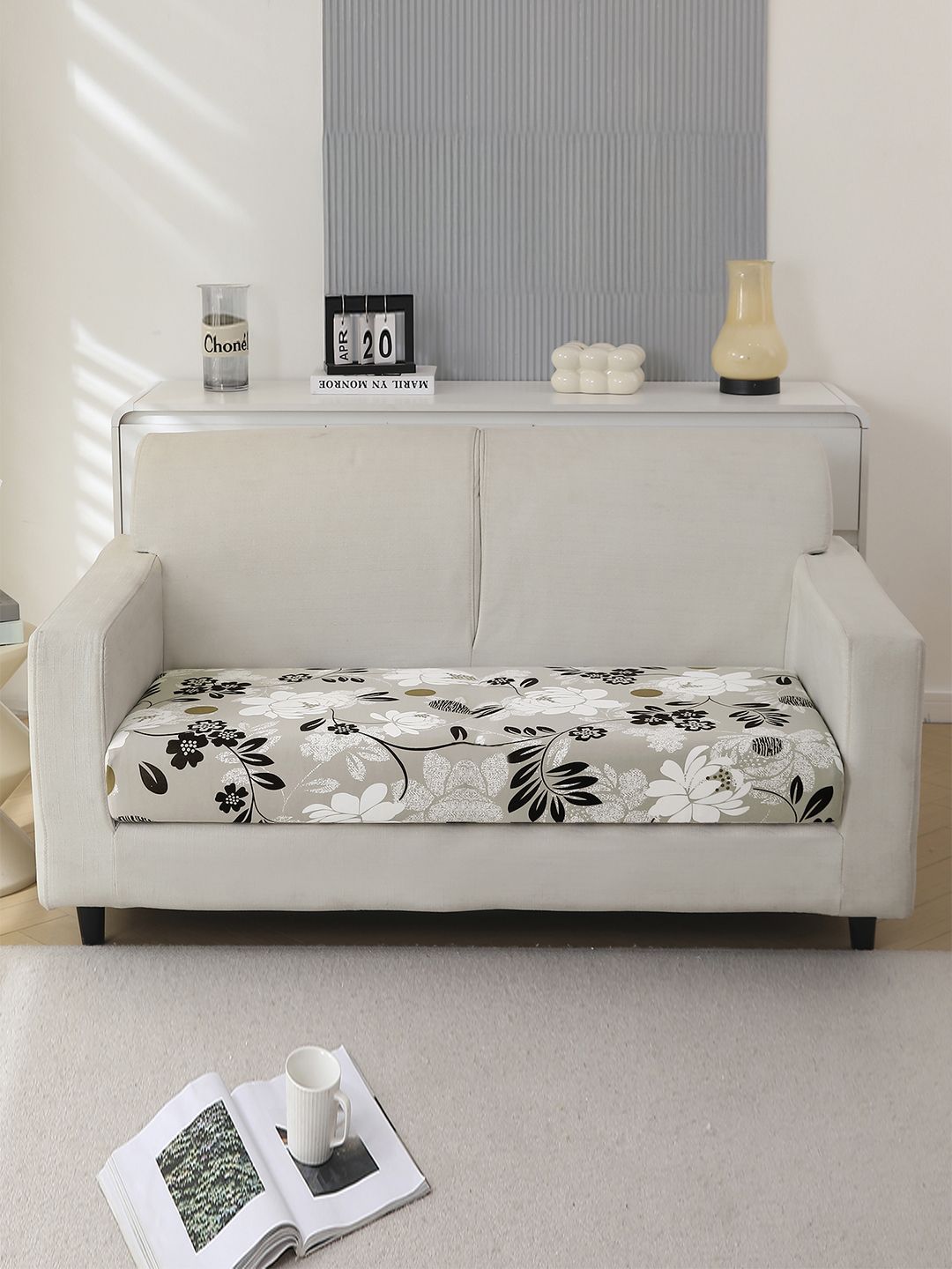 HOKIPO Grey & White Printed Polyester 2 Seater Sofa Seat Cover-picture-34