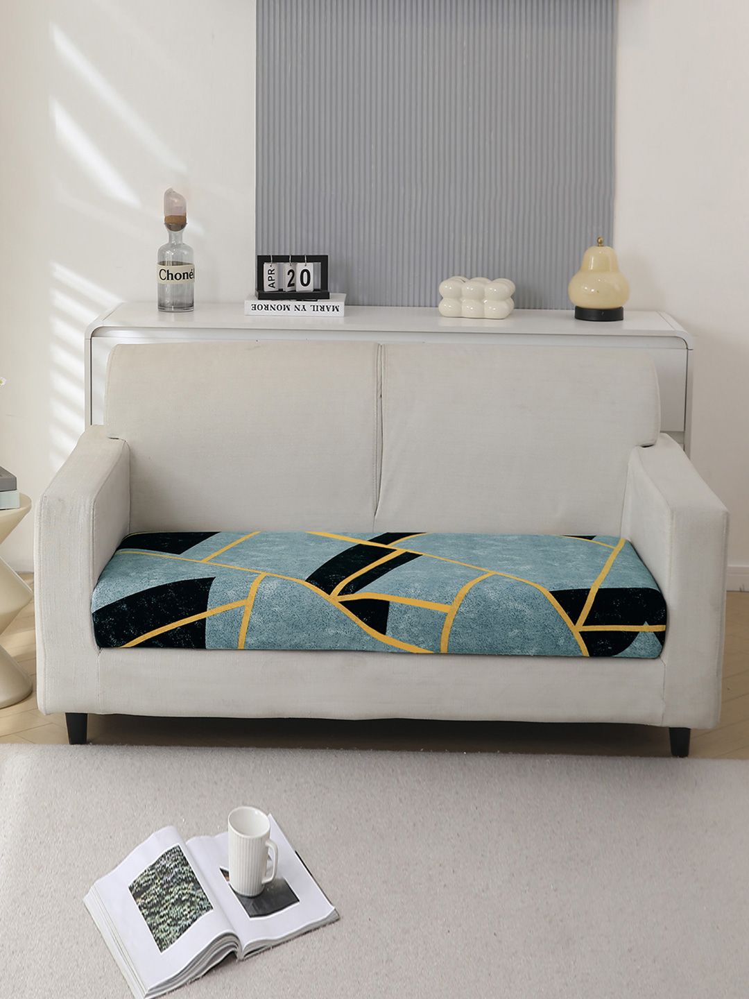HOKIPO Blue & Black Printed Polyester 2 Seater Sofa Seat Cover-picture-31
