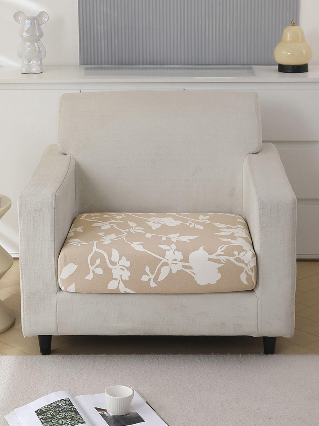 HOKIPO Brown & White Printed Polyester 1 Seater Sofa Seat Cover-image-46