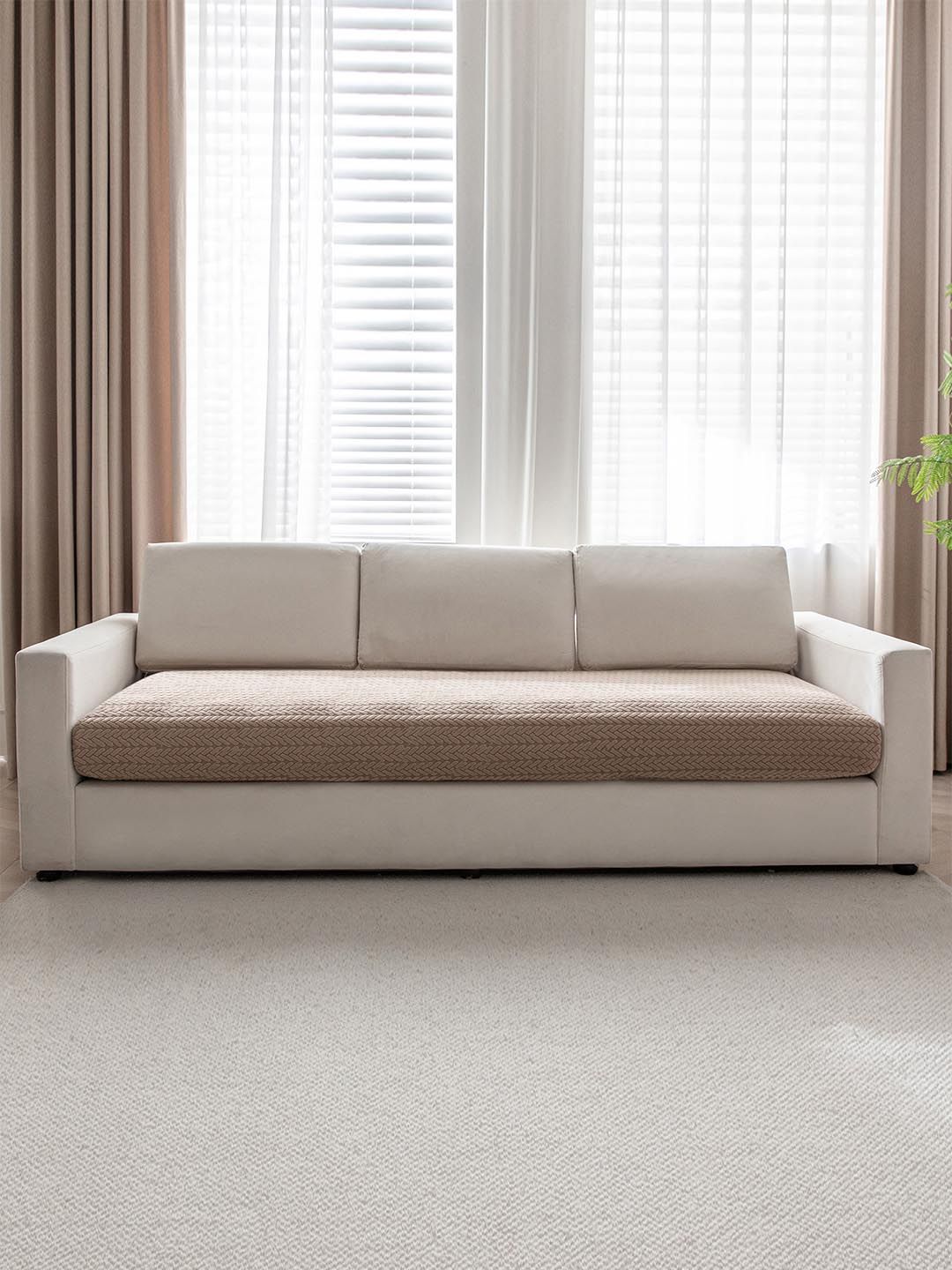 HOKIPO Brown Jacquard 3 Seater Stretchable Sofa Seat Cover-picture-21