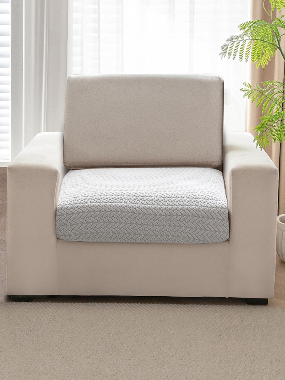 HOKIPO Grey Jacquard 1 Seater Sofa Seat Cover-picture-0