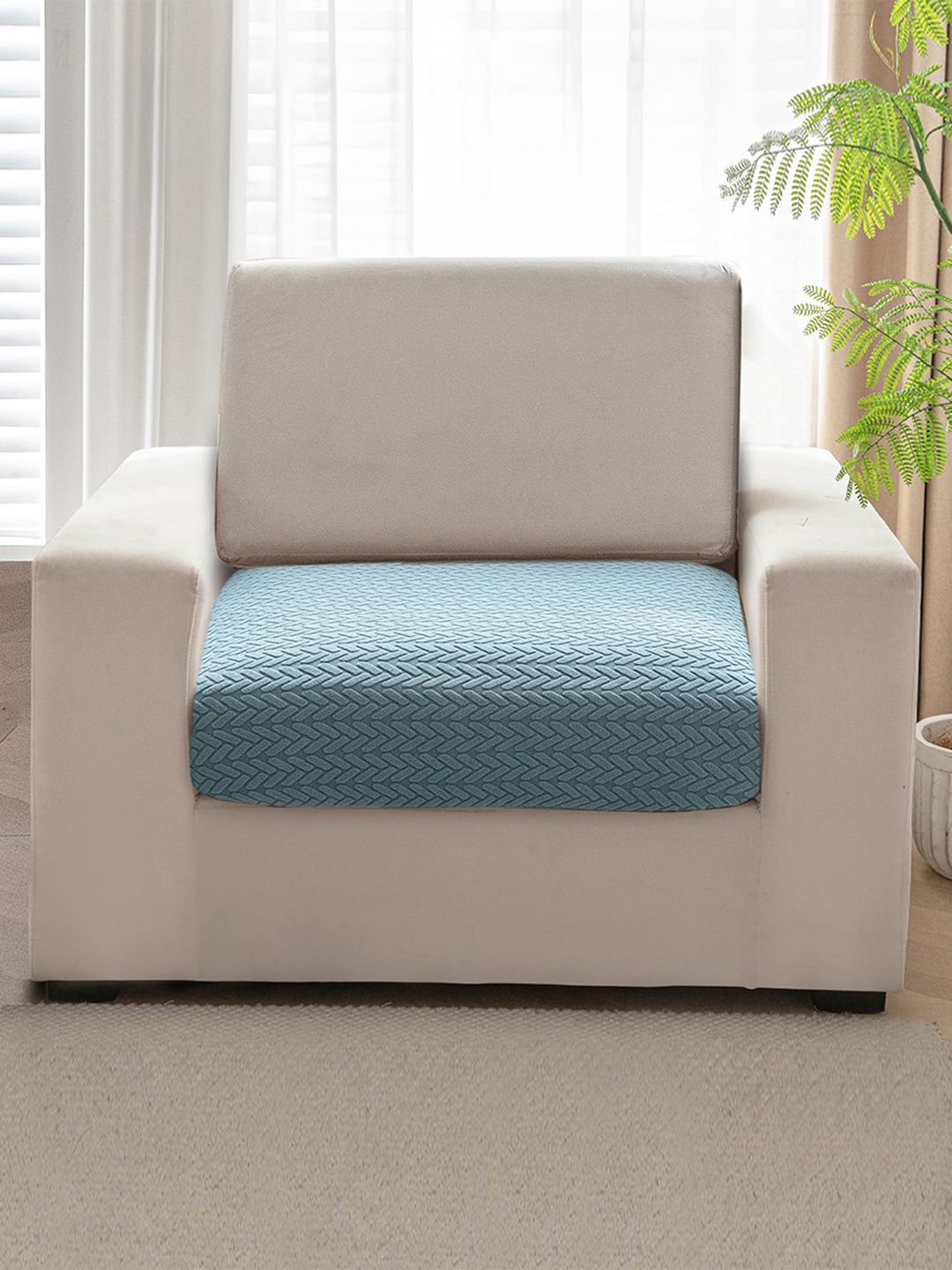 HOKIPO Blue Jacquard 1 Seater Sofa Seat Cover-picture-4