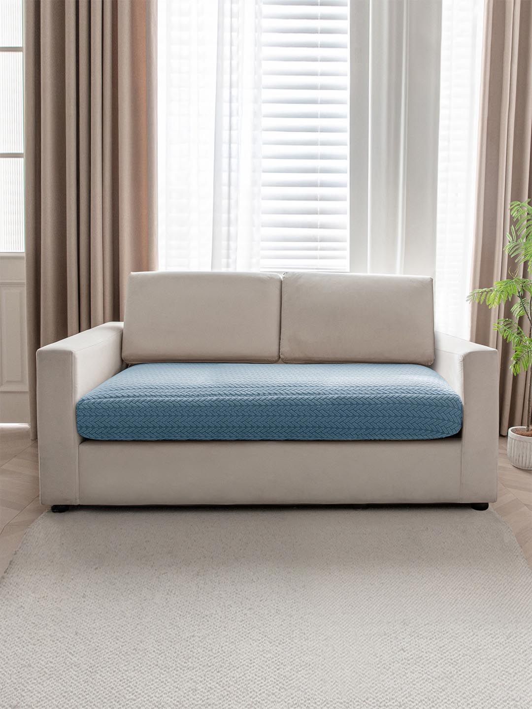 HOKIPO Blue Jacquard 2 Seater Sofa Seat Cover-picture-3