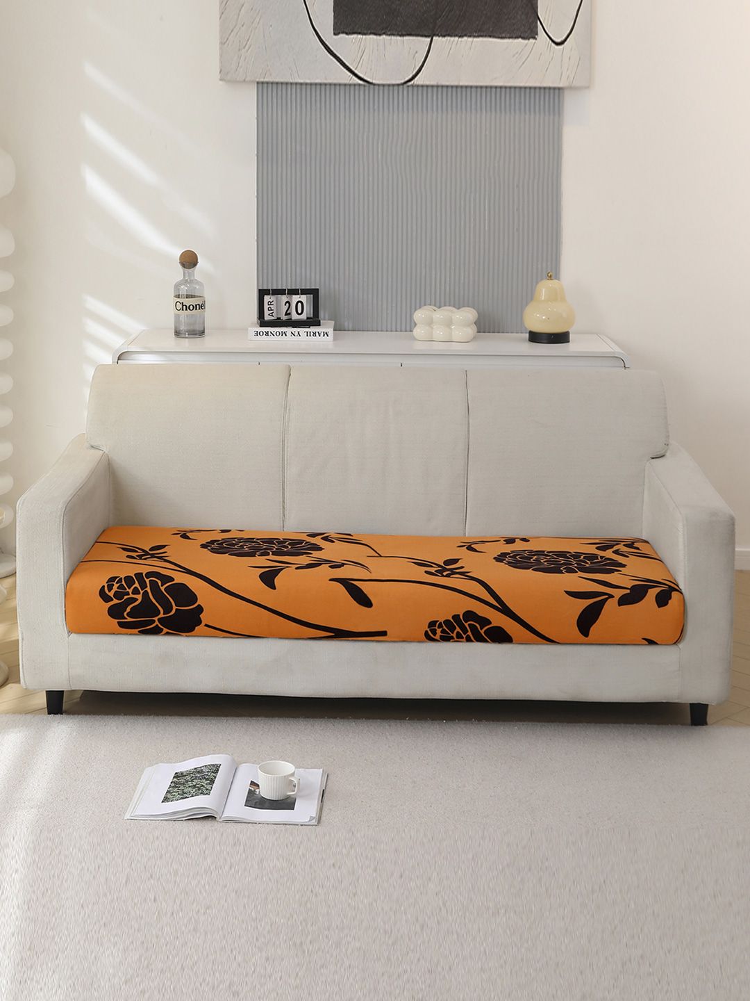 HOKIPO Brown & Black Printed Polyester 3 Seater Sofa Seat Cover-picture-14
