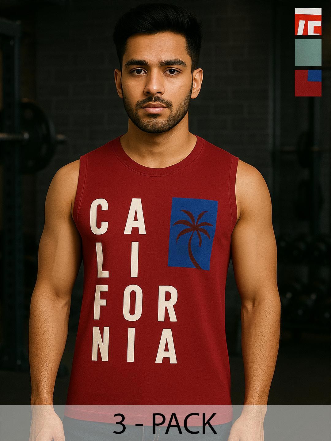 GREATMAN Pack Of 3 Printed Gym Vests GM1110_3PC_PACK_A_M-picture-56