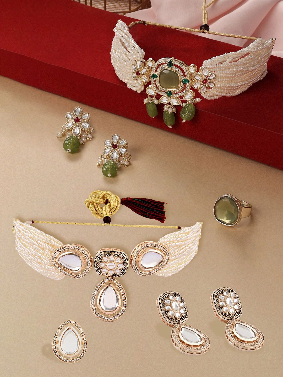 Zaveri Pearls Gold-Plated Stones Studded & Beaded Jewellery Set-picture-32