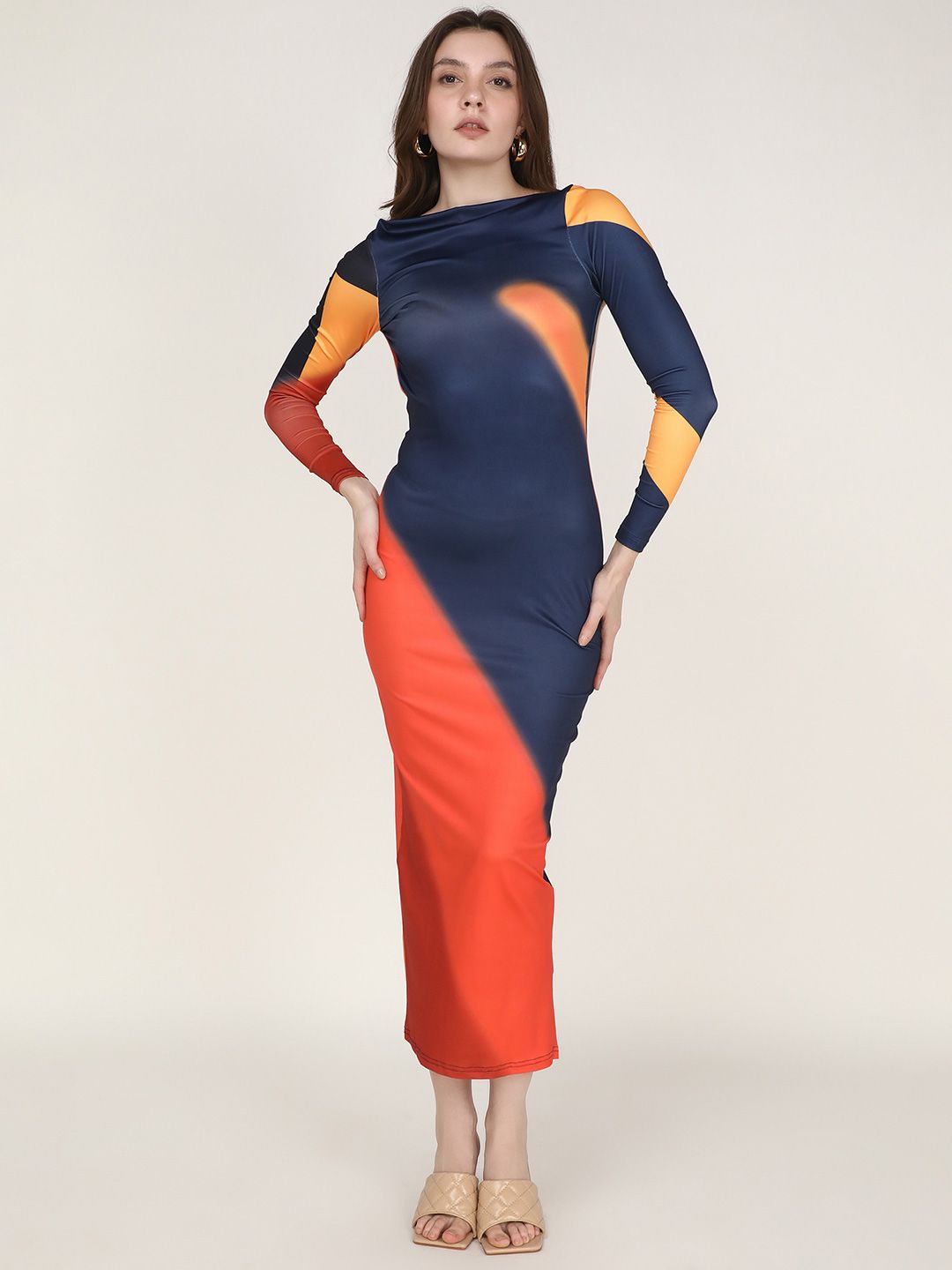 LULU & SKY Women Colourblocked Bodycon Midi Dress-picture-33