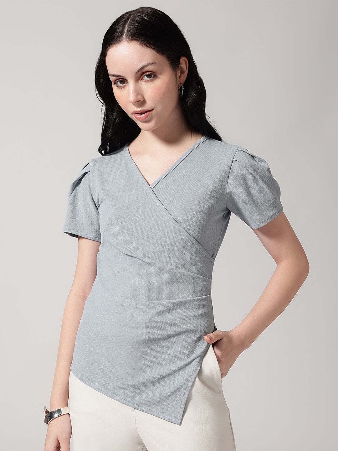 Strong And Brave Women Solid Wrap-Style Top-image-35