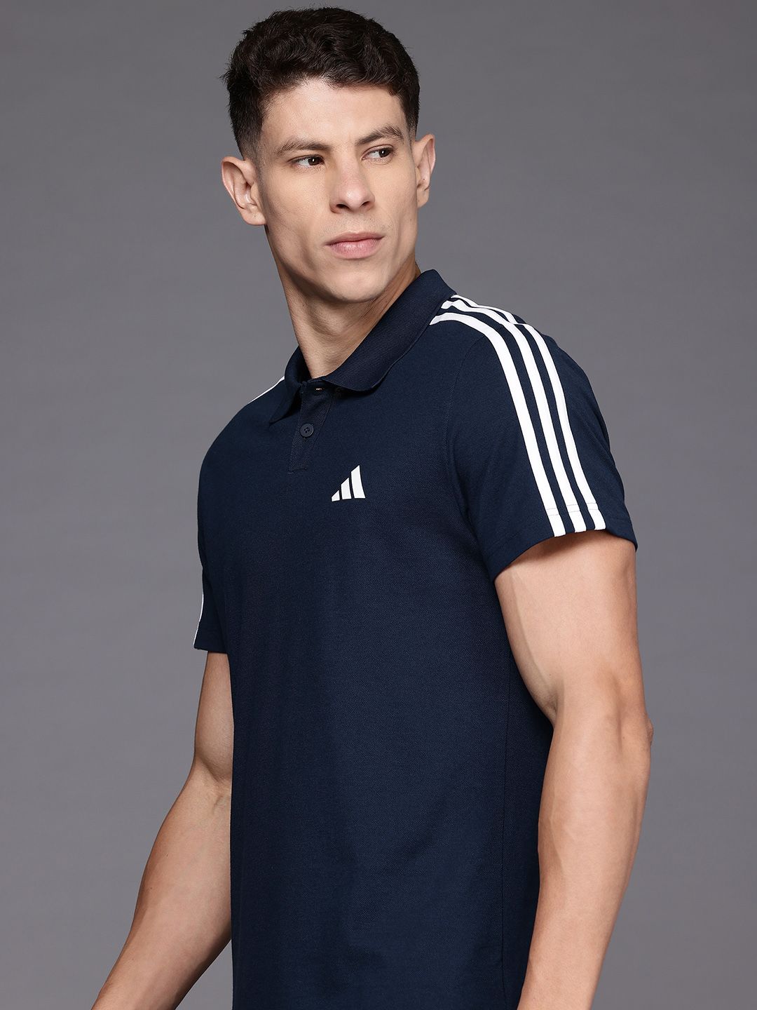 ADIDAS 3 Stripes Brand Logo Print Polo Collar T-shirt