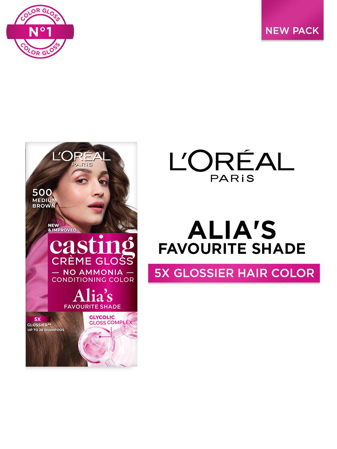 LOreal Paris Casting Creme Gloss Hair Color with Glycolic Gloss Complex - Medium Brown 500