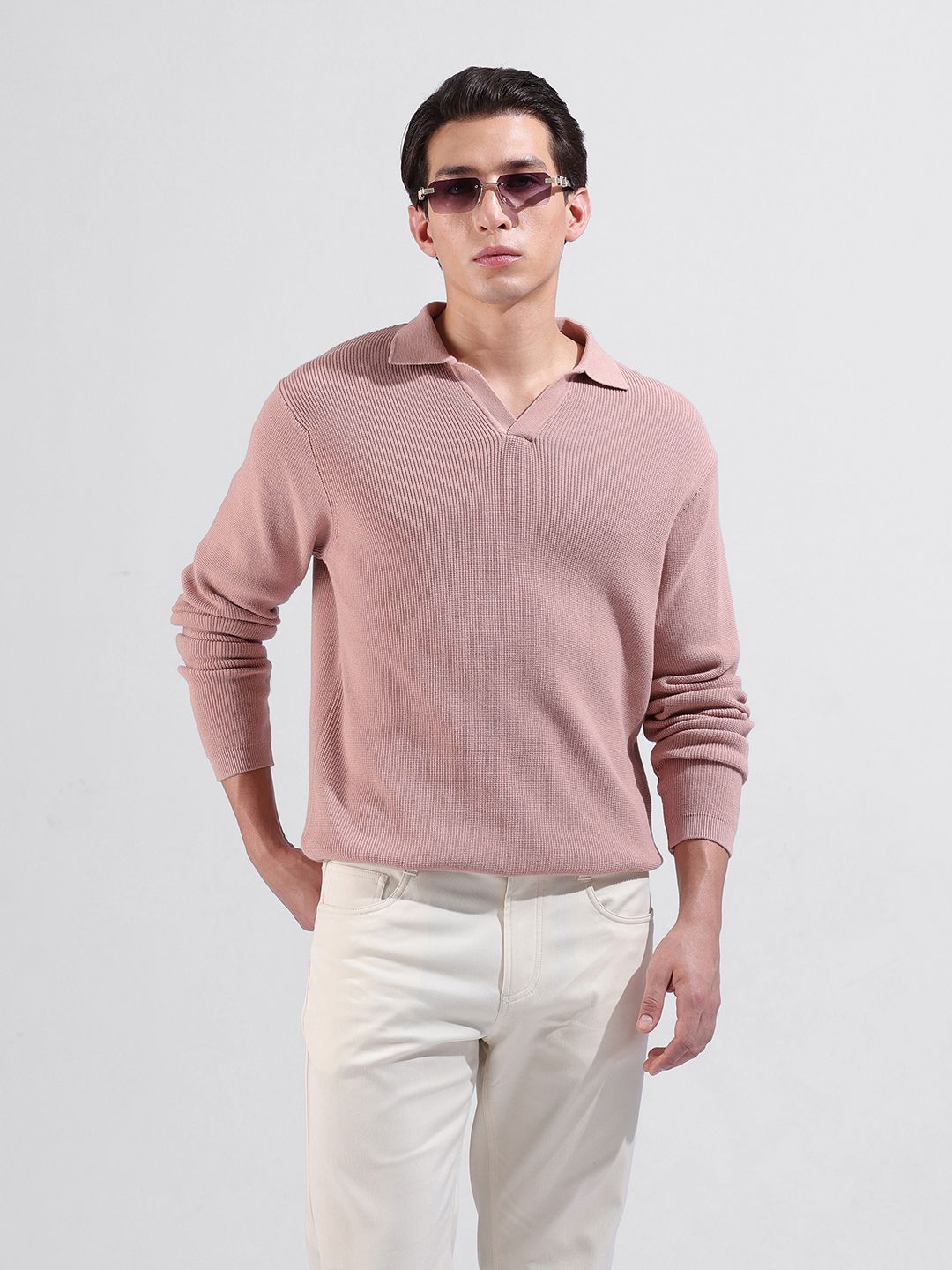 The Indian Garage Co Men Flat Knit Slim Fit Textured Polo T-Shirt-picture-41