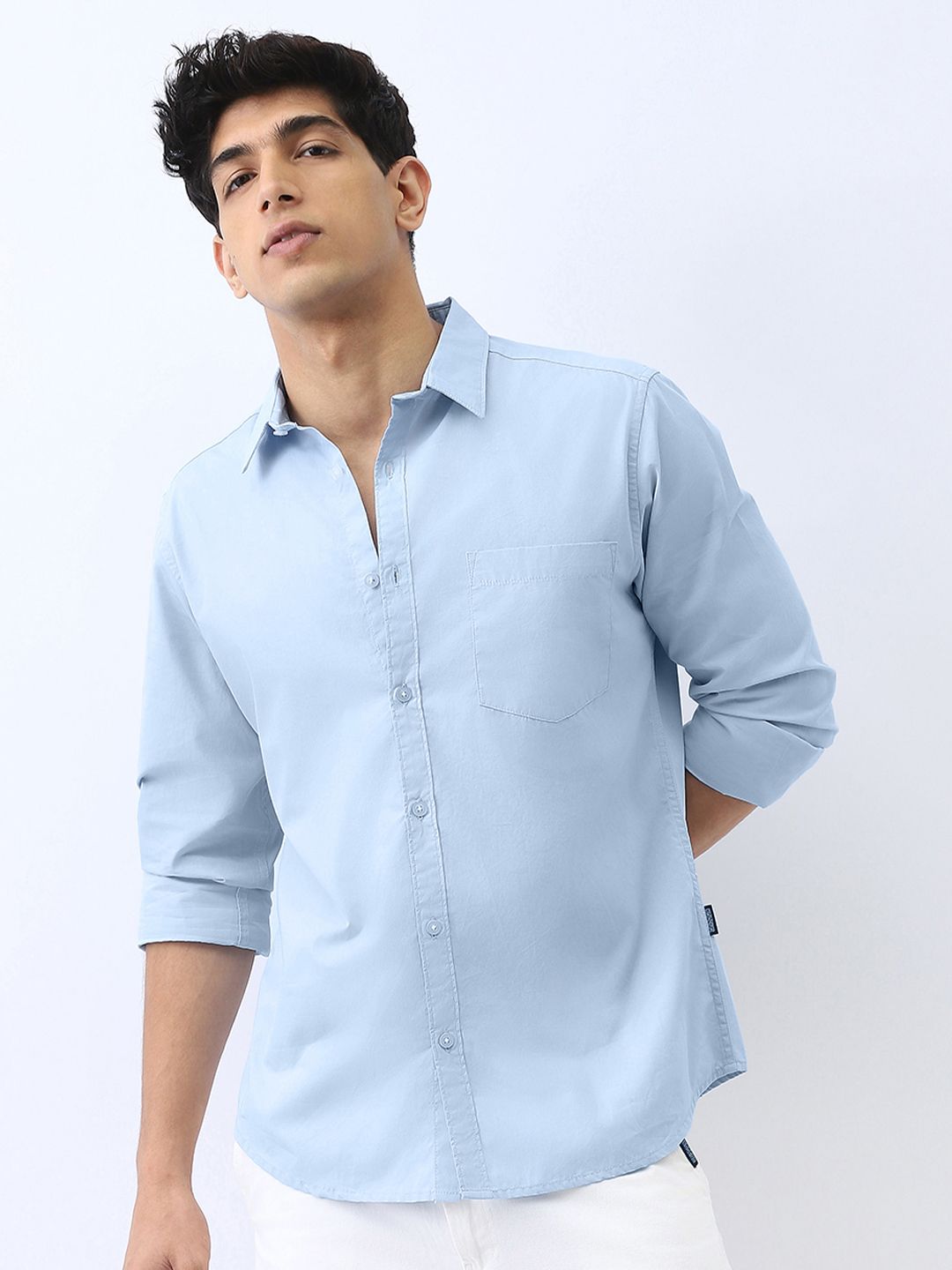 Urbano Fashion Men's Light Blue Cotton Full Sleeve Regular Fit Casual Solid Shirt-picture-11