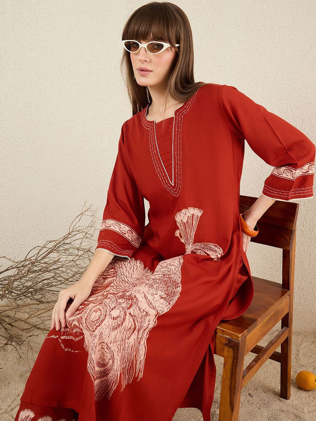 Indo Era Women Ethnic Motifs Printed Regular Thread Work Kurta with Palazzos