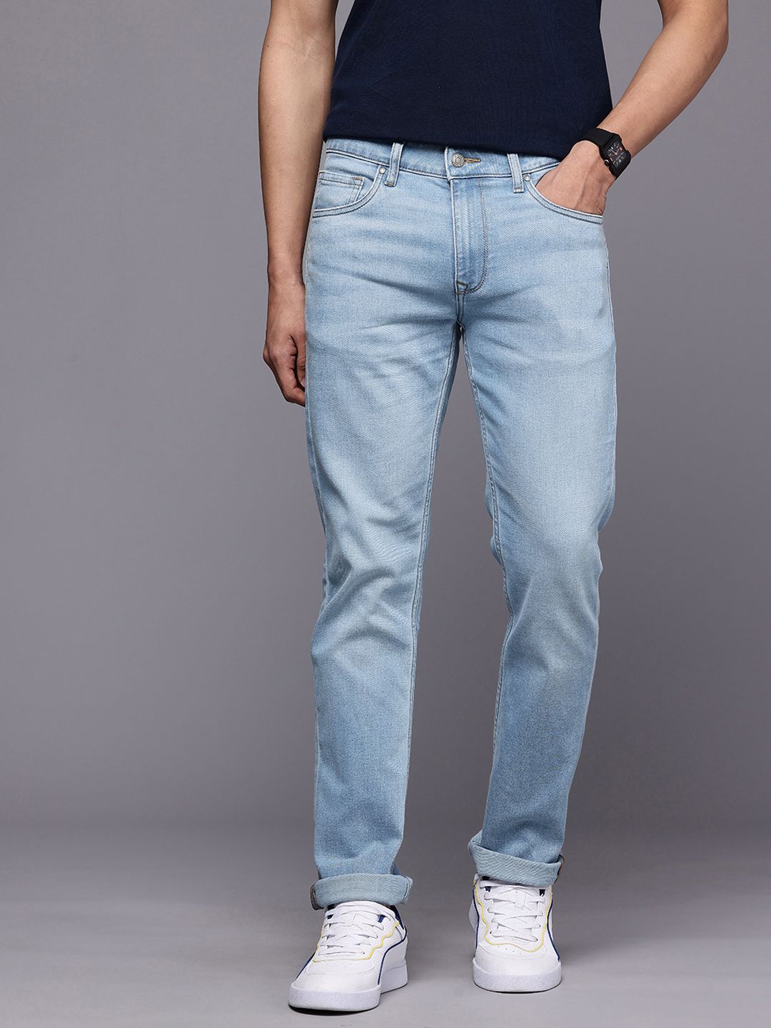 Louis Philippe Jeans Men Slim Fit Mid-Rise Light Fade Stretchable Jeans-picture-10