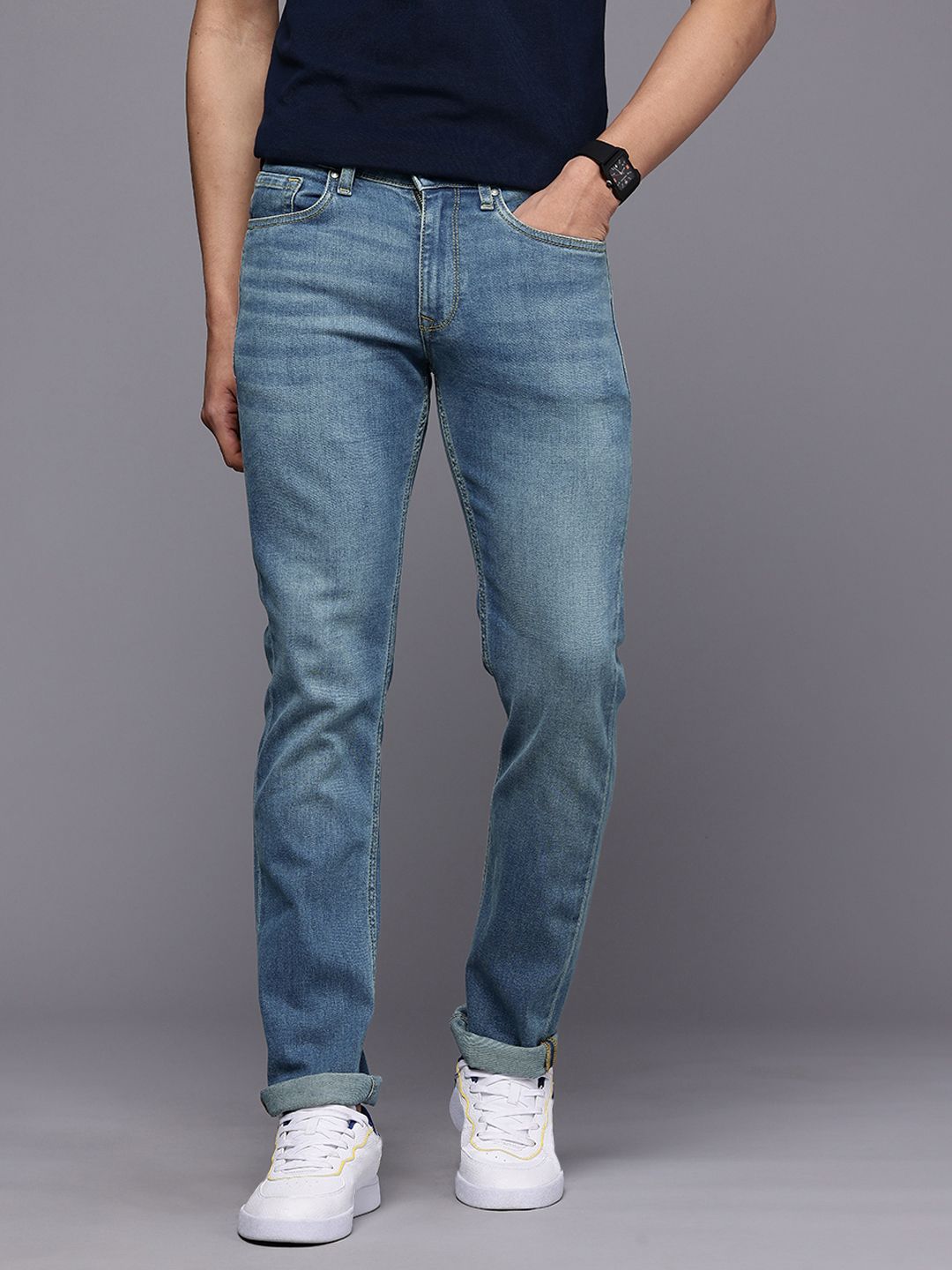 Louis Philippe Jeans Men Slim Fit Mid-Rise Light Fade Stretchable Jeans-picture-20