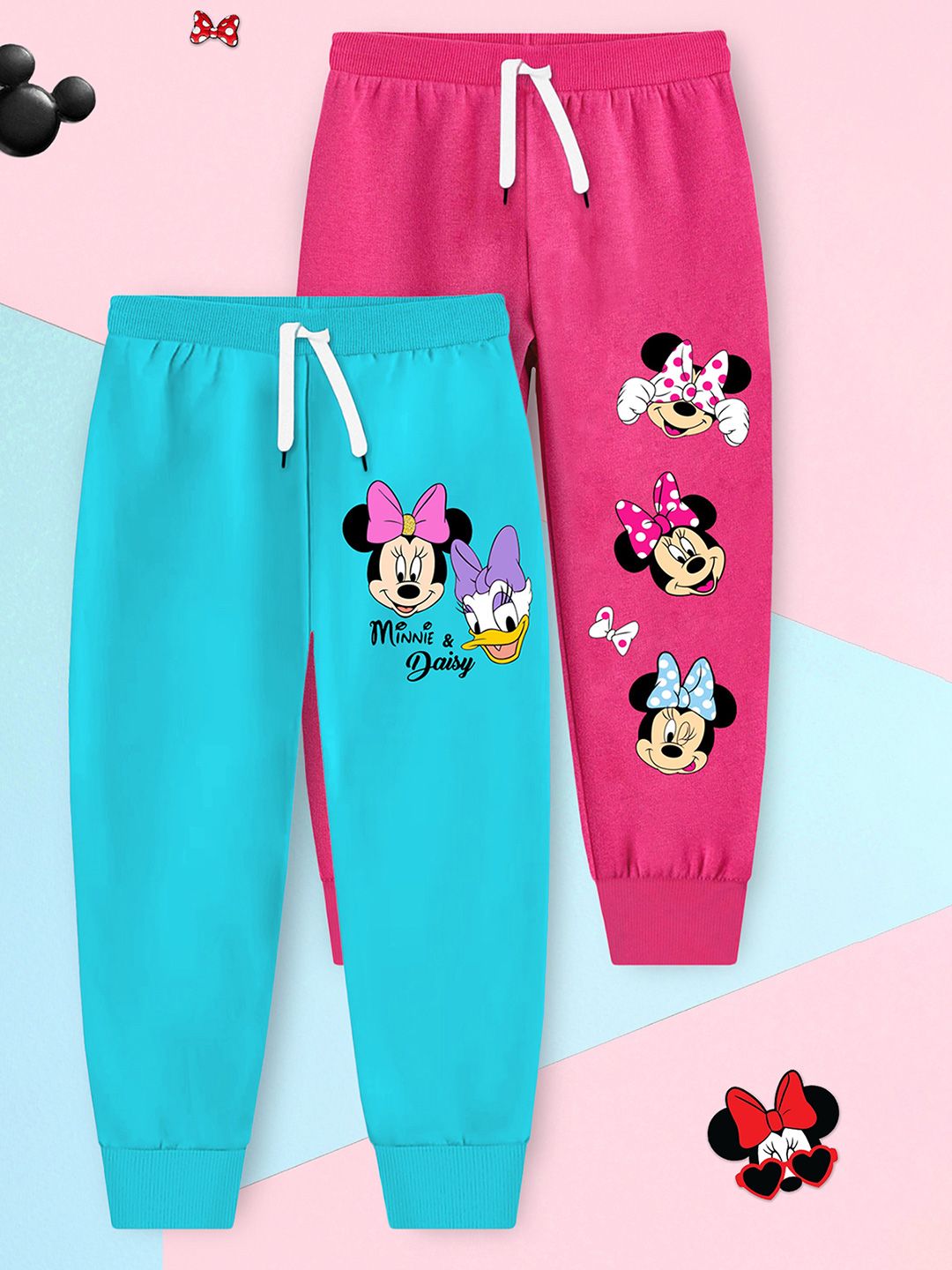 Disney By Miss and Chief Girls Pack Of 2 Minnie Mouse Printed Cotton Mid-Rise Joggers-picture-15