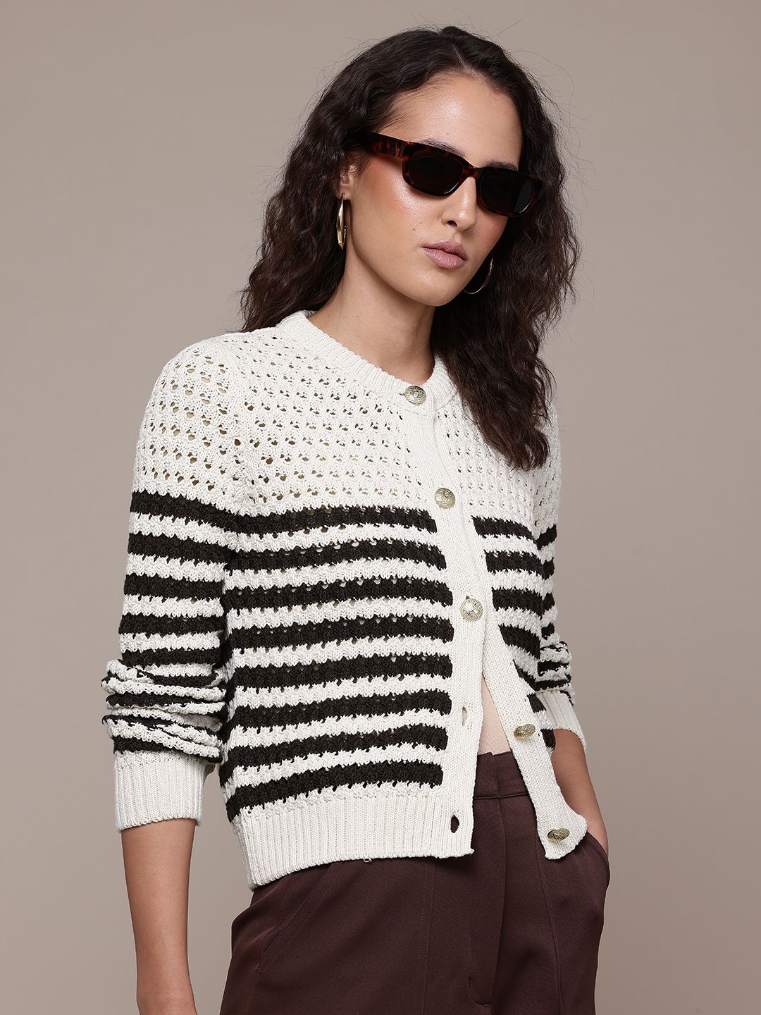 MANGO Openwork Knit Striped Cardigan-picture-26