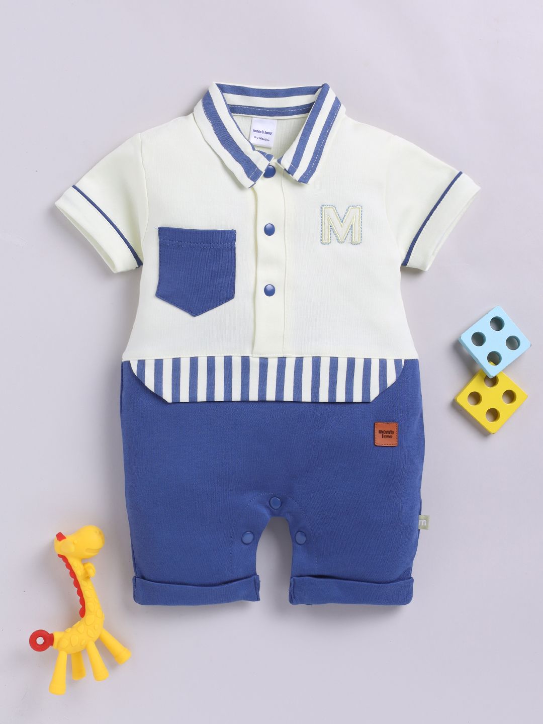 Moms Love Infant Boys Colourblocked Pure Cotton Rompers
