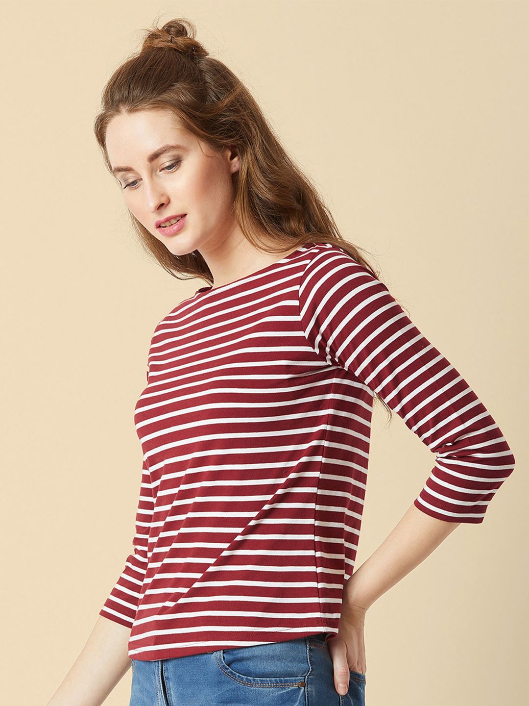 The Roadster Lifestyle Co. Women Striped Round Neck Pure Cotton Boat Neck Top-picture-28