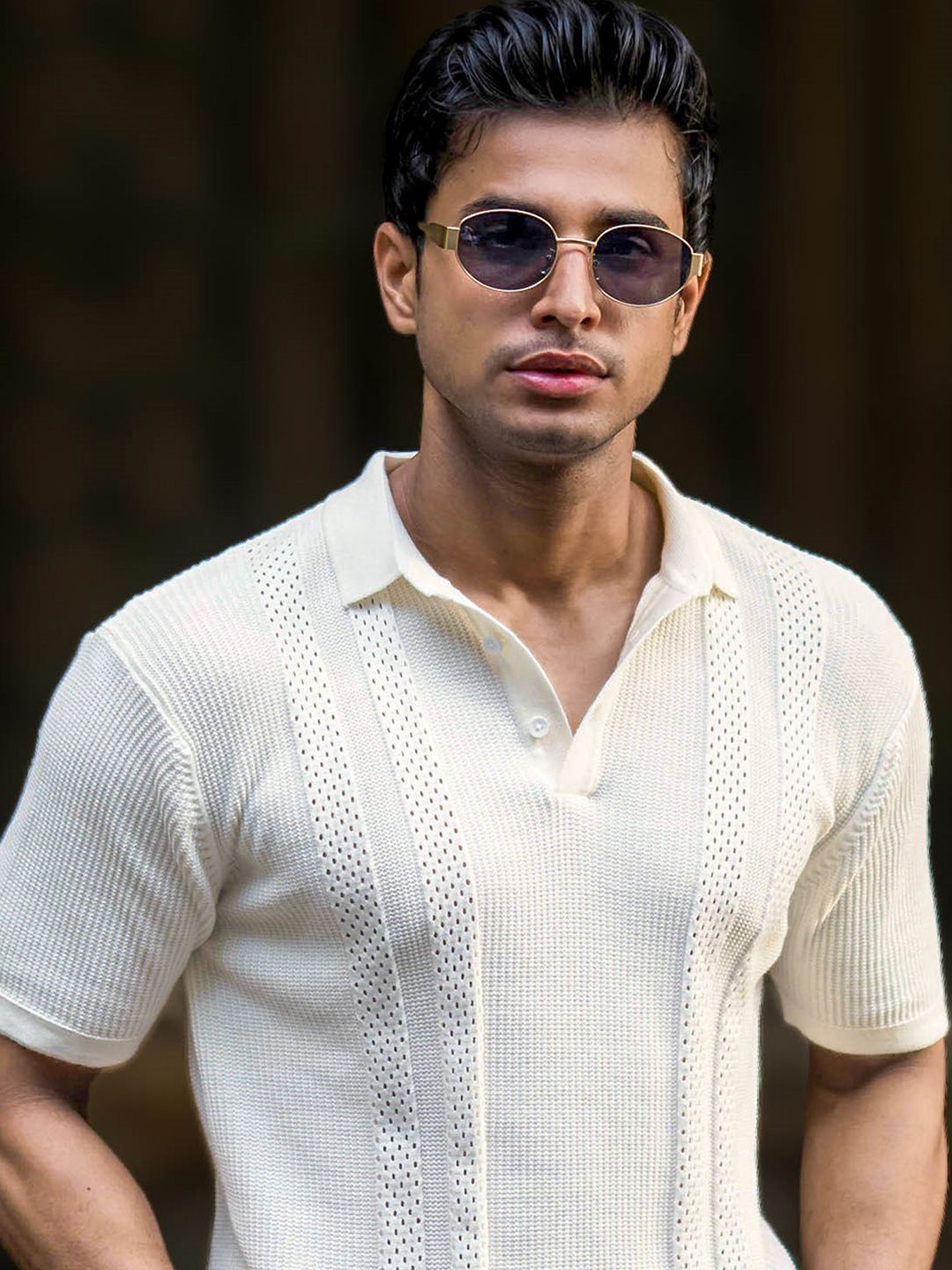 Maniac Self Design Textured Polo Collar Slim Fit T-shirt-picture-23