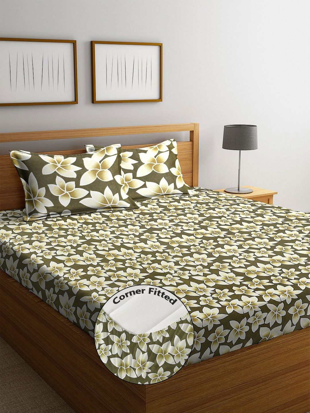 Steve & Anderson Joy Brown & Blue Floral 160 TC Queen Bedsheet with 2 Pillow Covers