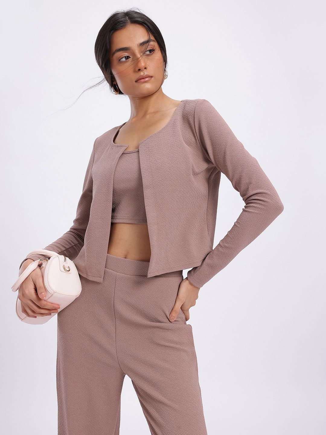 SZN Solid Top, Open Front Blazer with Trouser Co-Ords