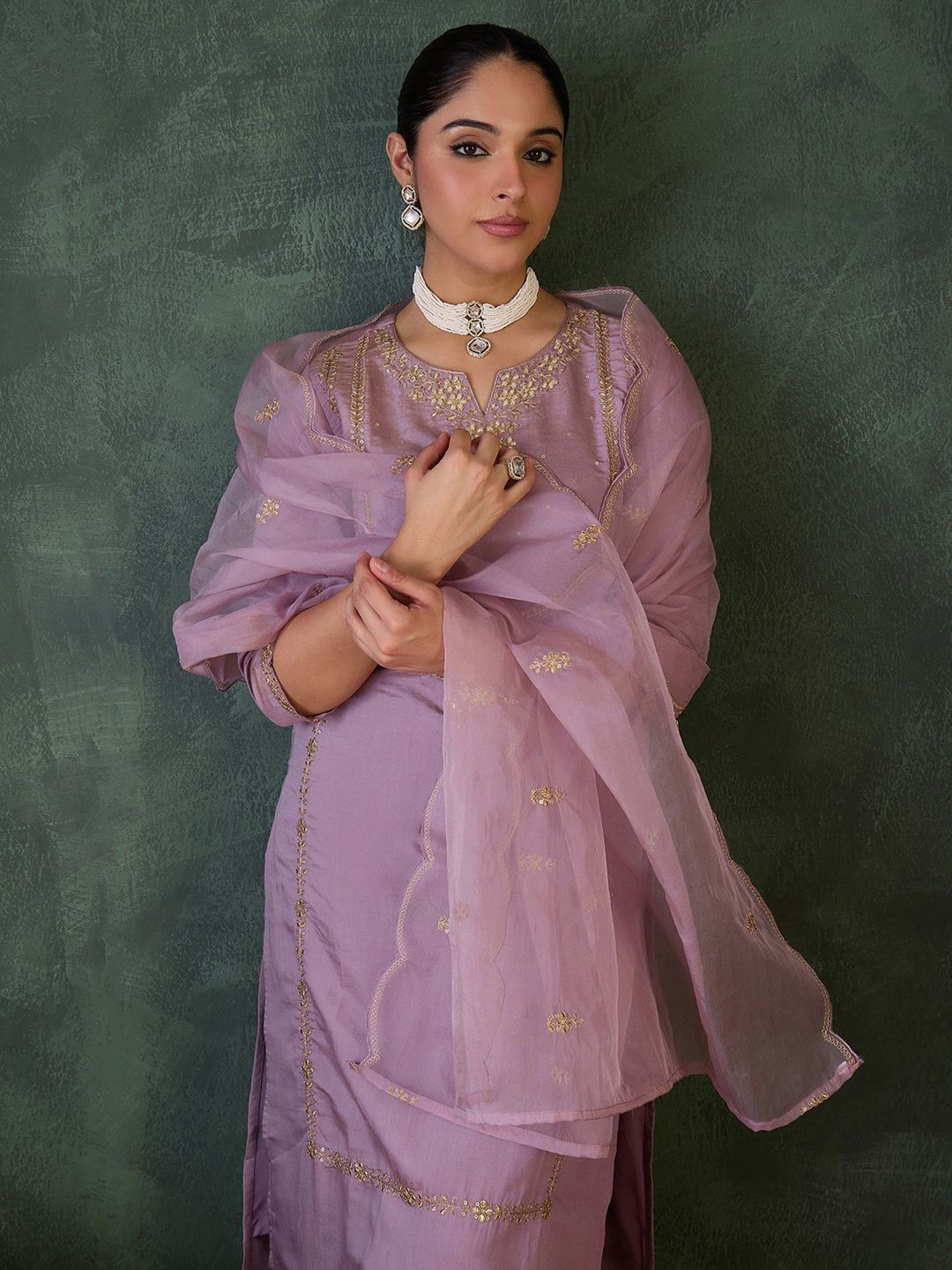 Indo Era Women Ethnic Motifs Embroidered Kurta with Trousers & Dupatta