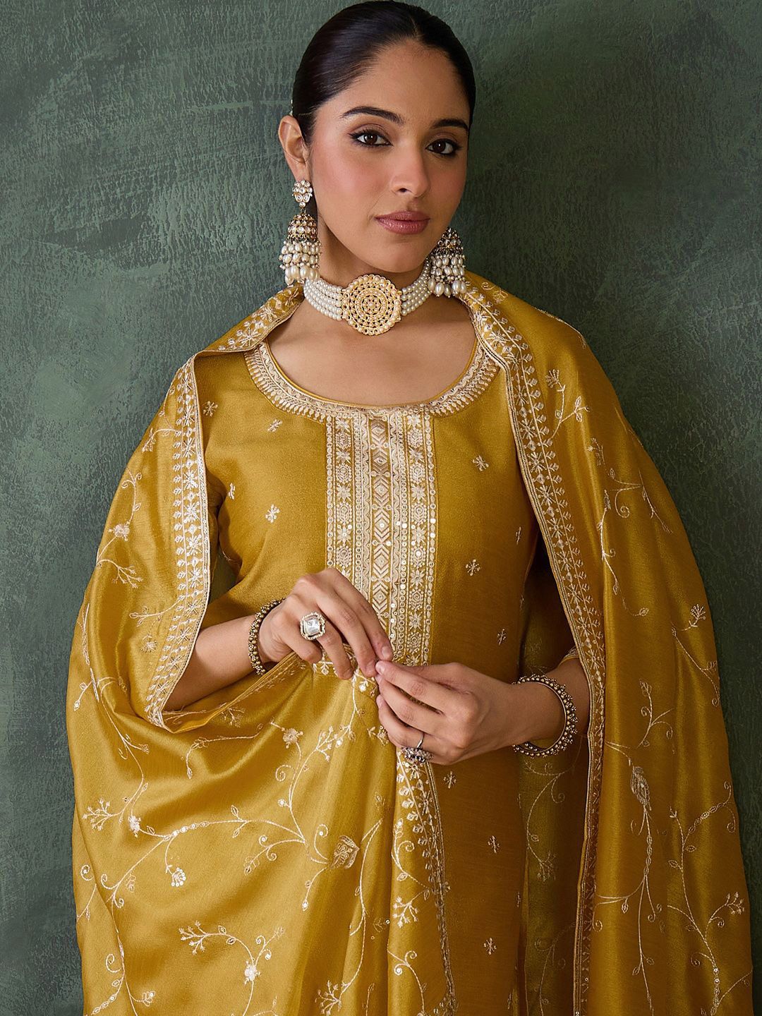 Indo Era Women Embroidered Regular Sequinned Kurta with Trousers & Dupatta