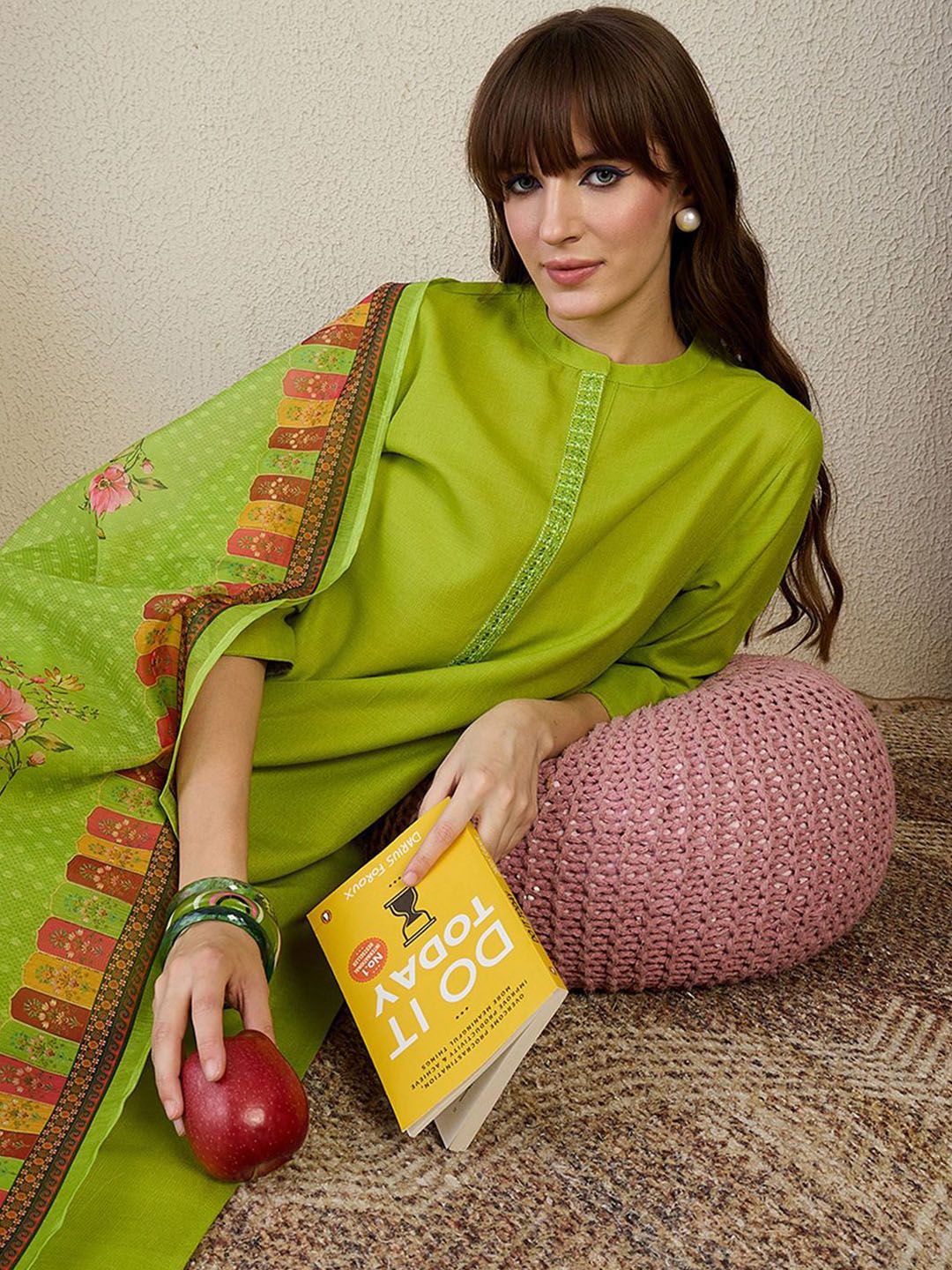 Indo Era Women Ethnic Motifs Embroidered Regular Kurta, Trousers With Dupatta