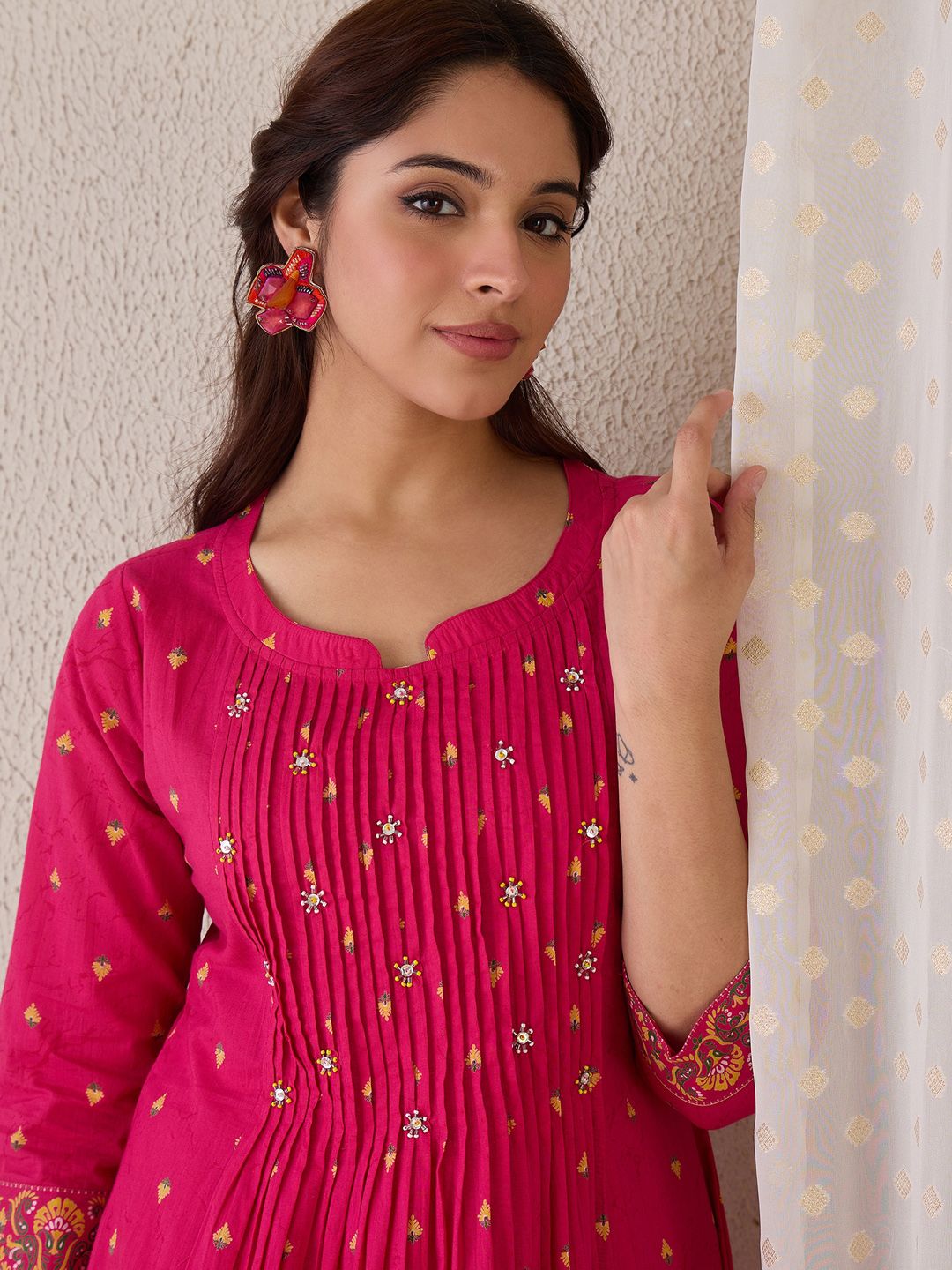 Indo Era Women Ethnic Motifs Printed Cotton Kurta with Trousers