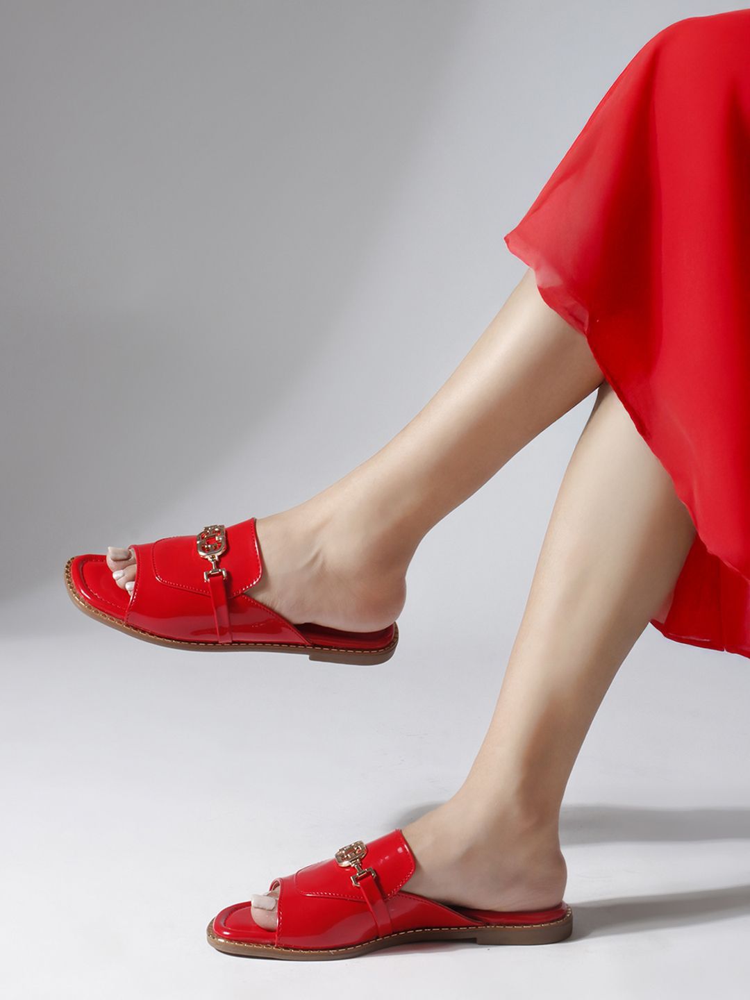 ELLE Women Solid Synthetic Party Open Toe Flats with Buckles-picture-10