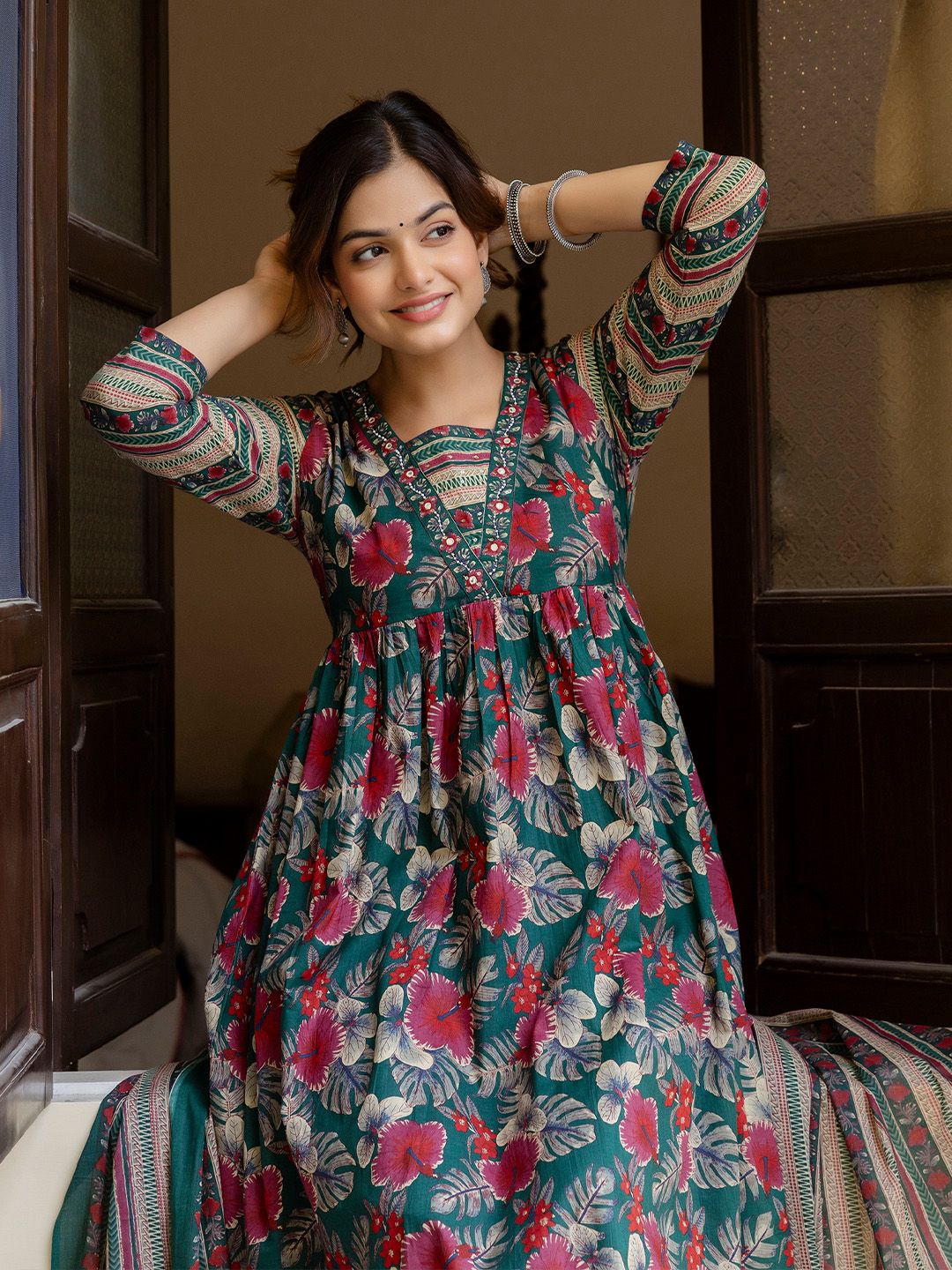 Anouk Women Ethnic Motifs Printed Regular Pure Cotton Kurta with Trousers & With Dupatta