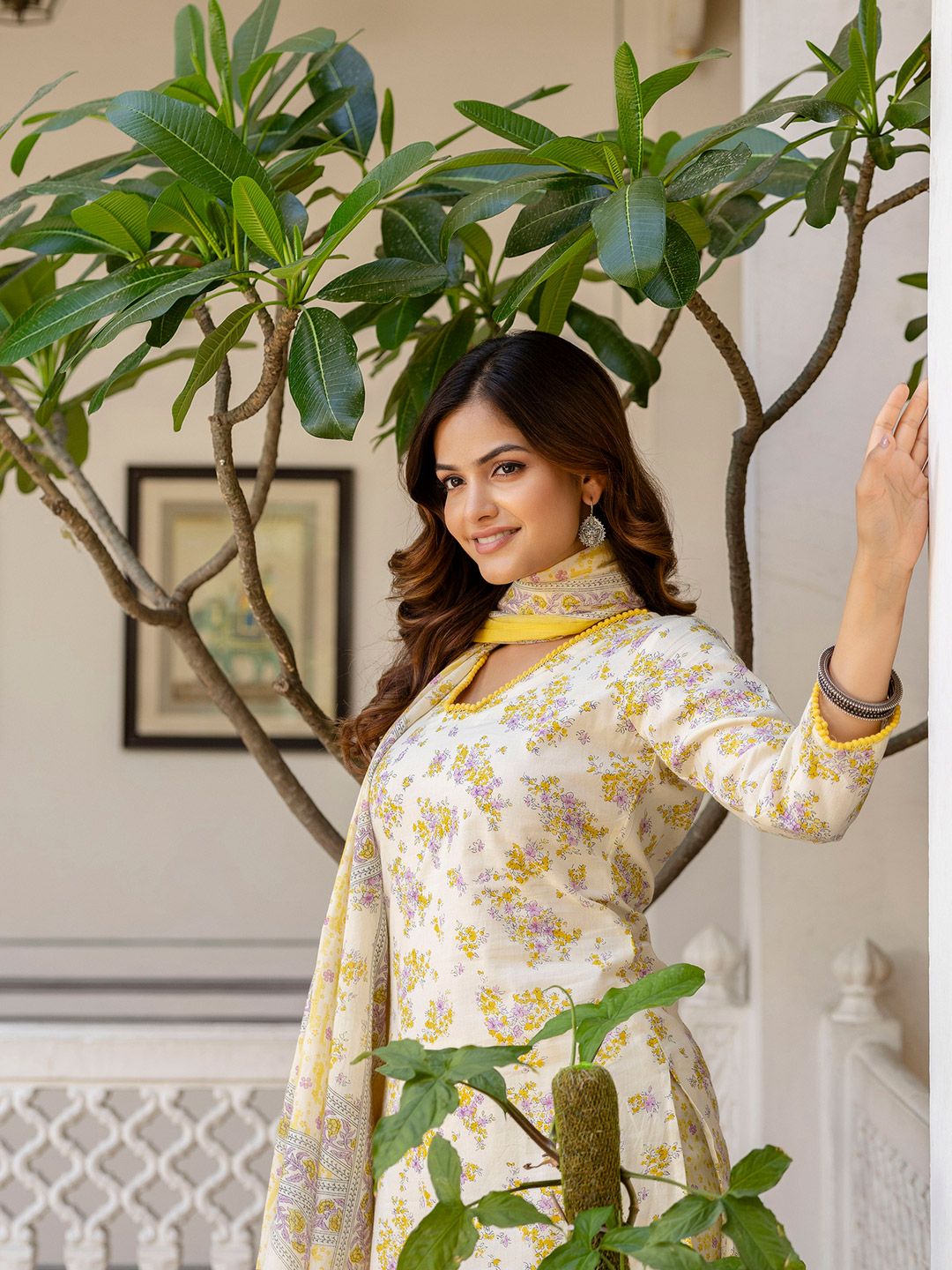 Anouk Rustic Floral Printed Square Neck Pure Cotton Kurta with Pyjama & Dupatta